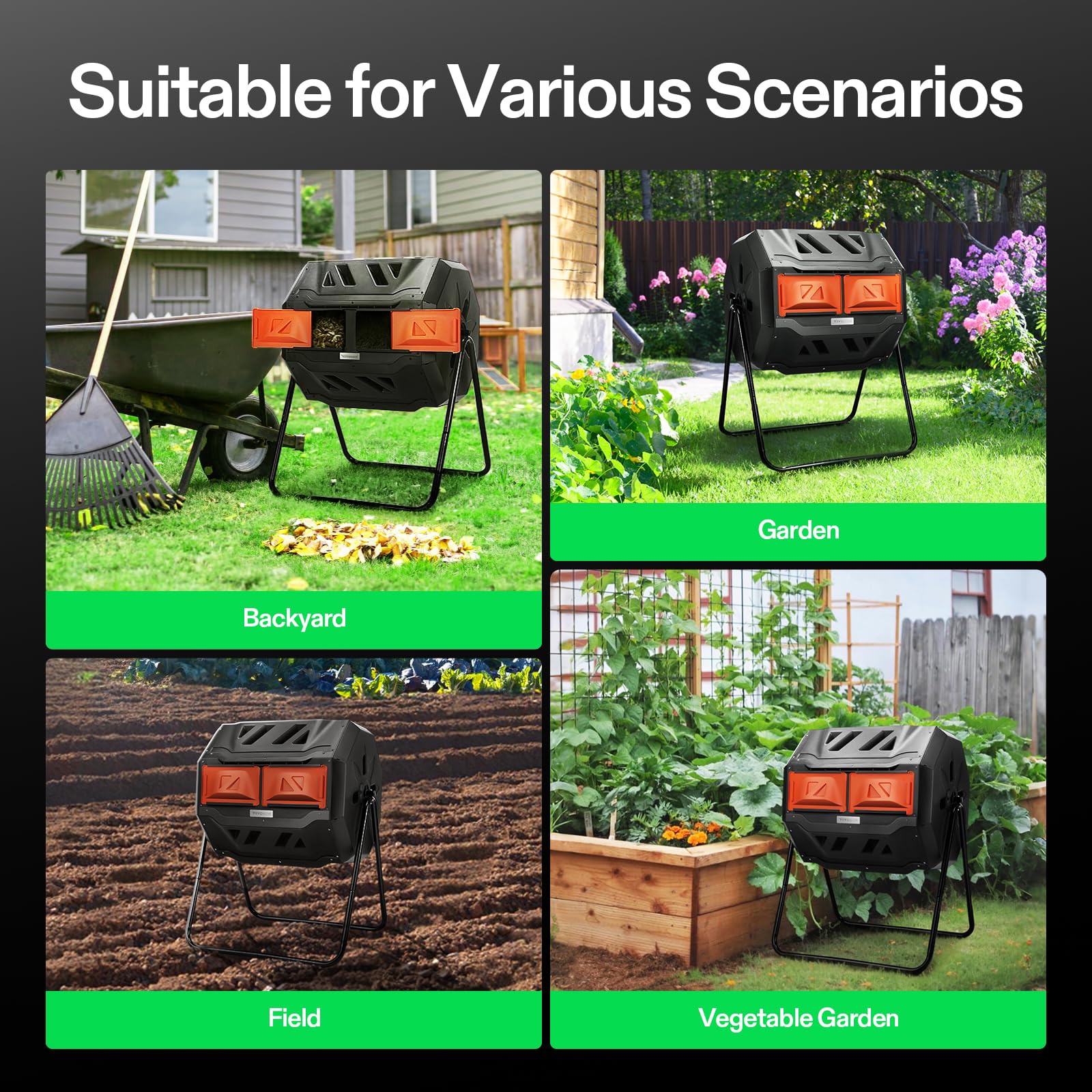 Outdoor Tumbling Composter Dual Rotating Batch Compost Bin