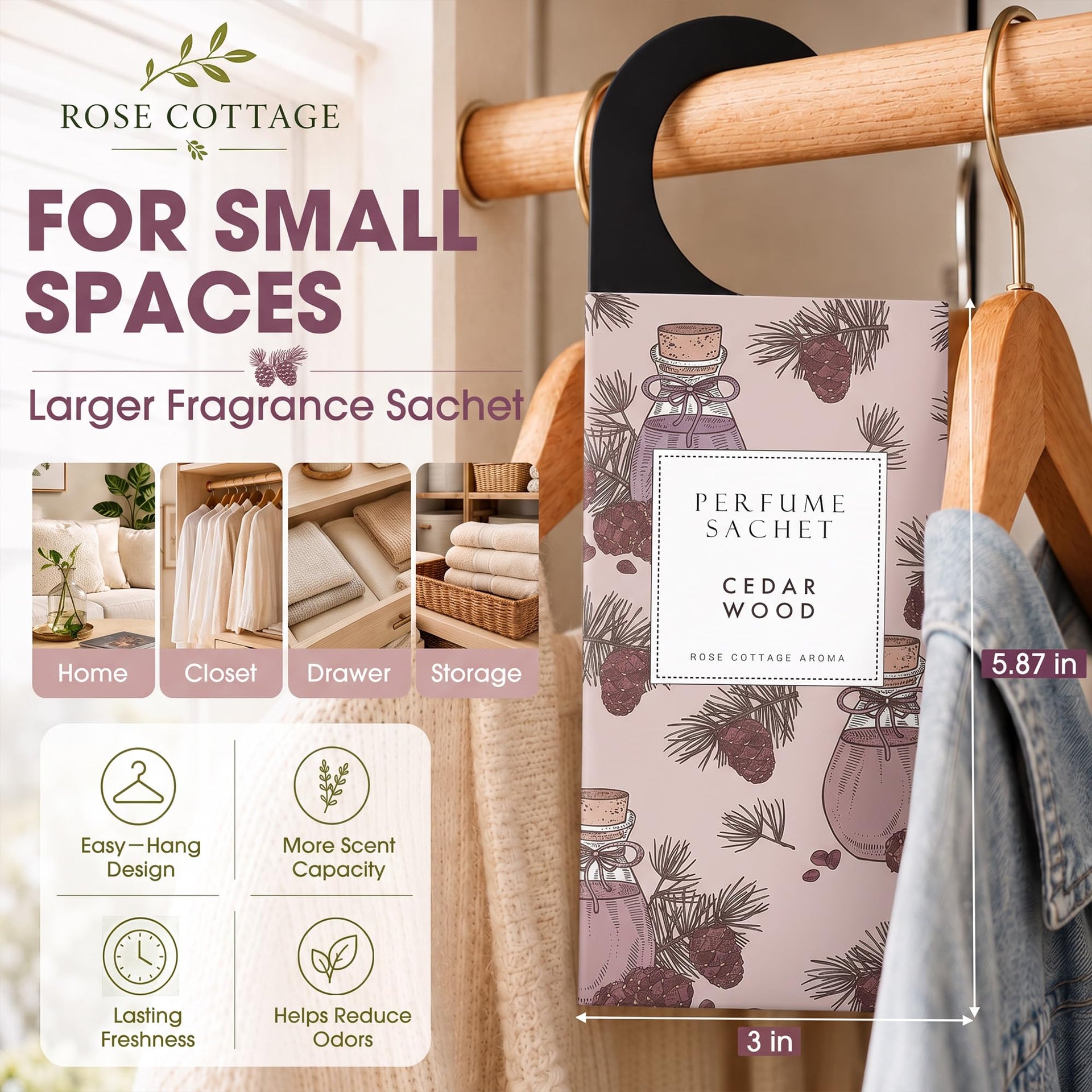 Large 12 Packs Cedar Wood Hanging Closet Deodorizer Air Freshener Long Lasting Scented Sachets Smell Goods for House (12 Count)
