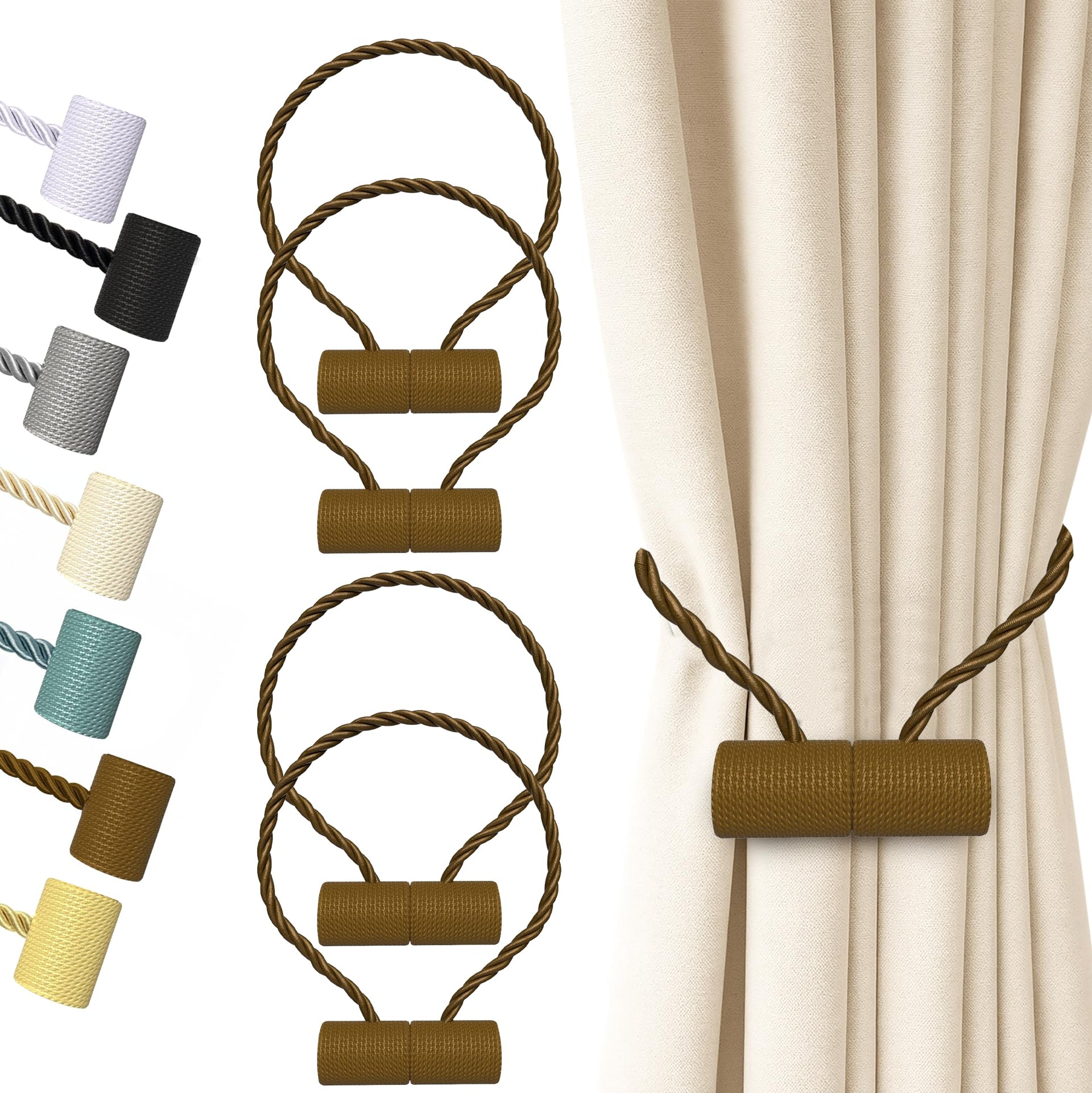 Magnetic Curtain Tiebacks Dark Brown 4pcs