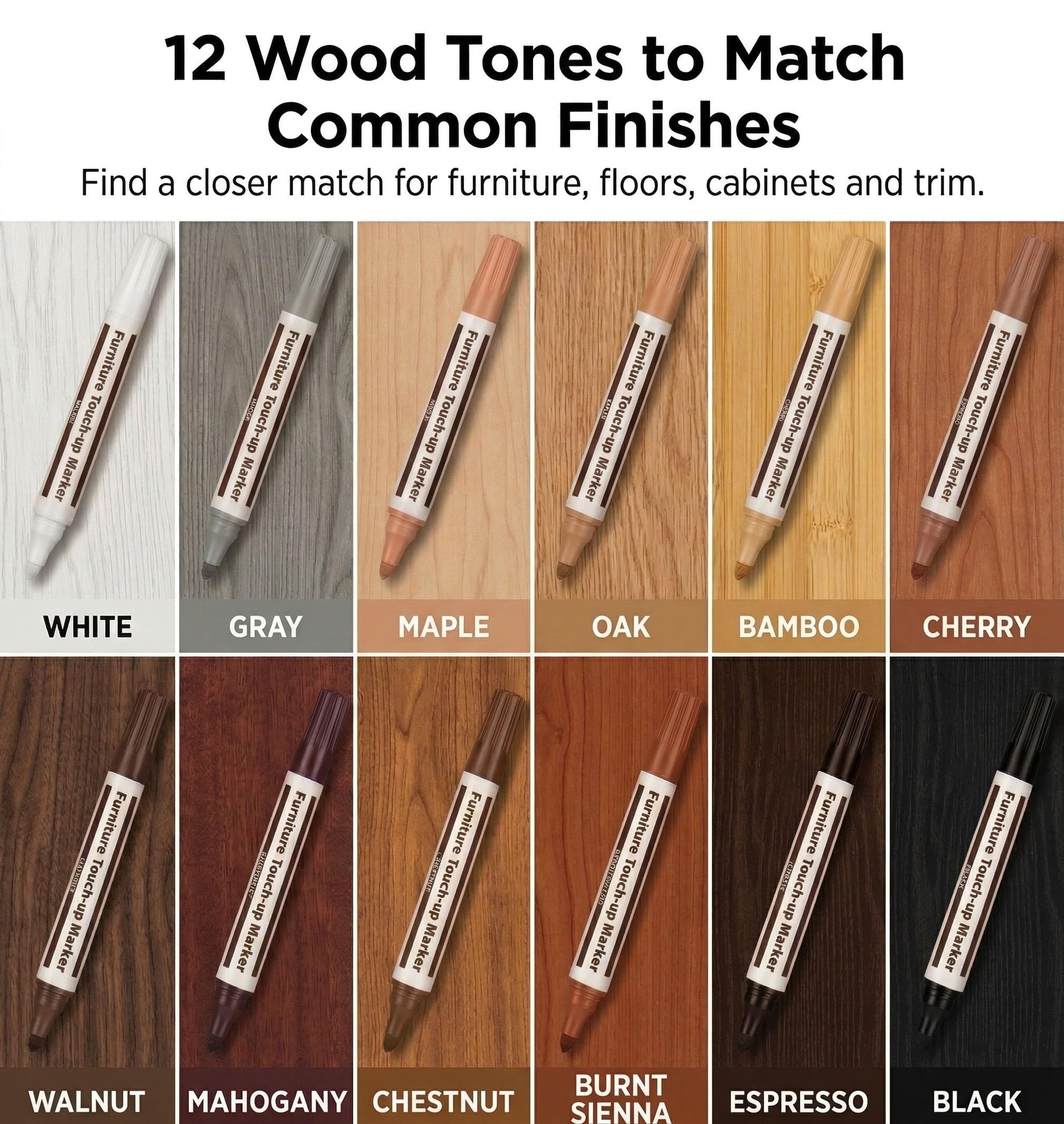 12 Colors Furniture Touch Up Markers (12 Count)
