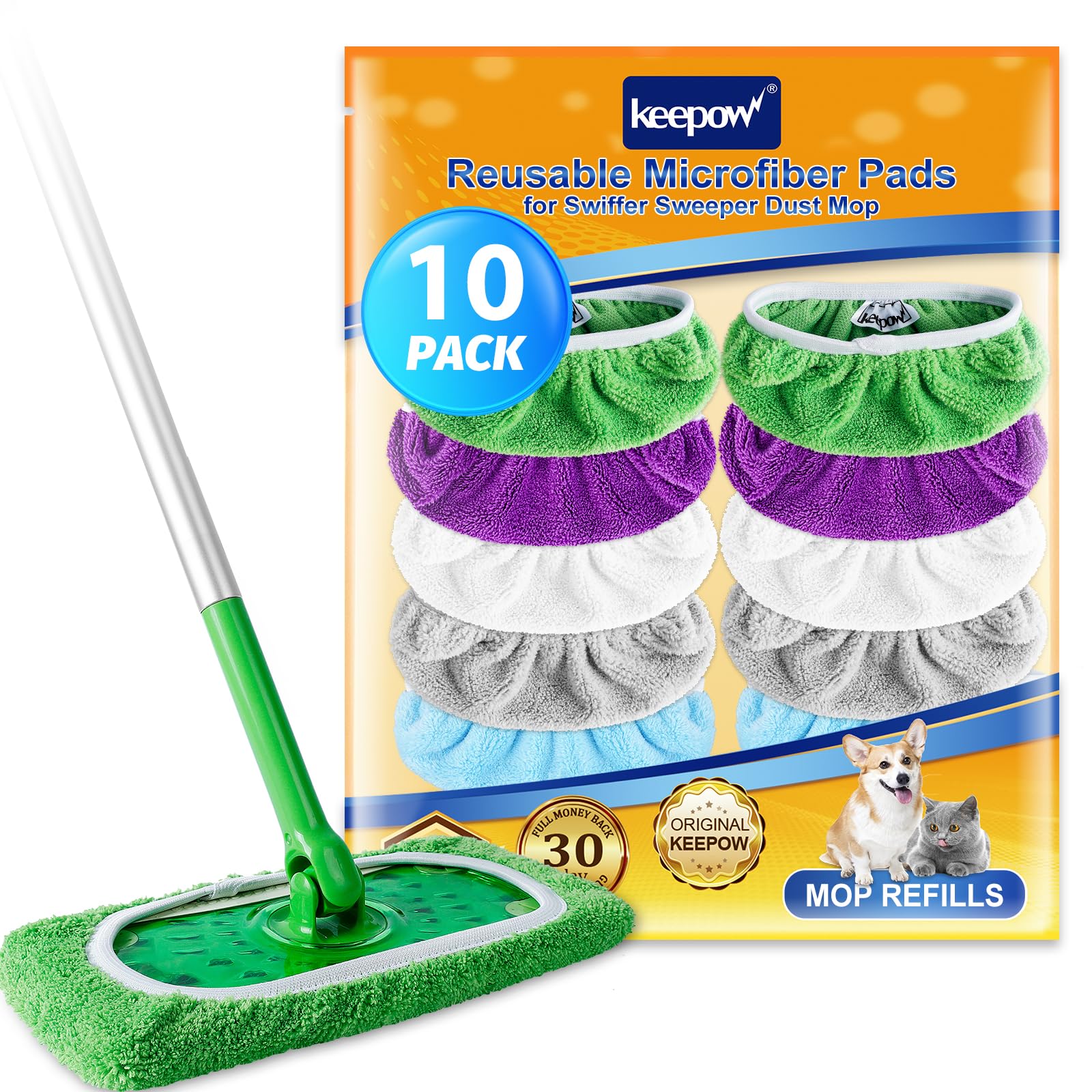 10 Pack Reusable Mop Pads Compatible with Swiffer Sweeper (10 Count)