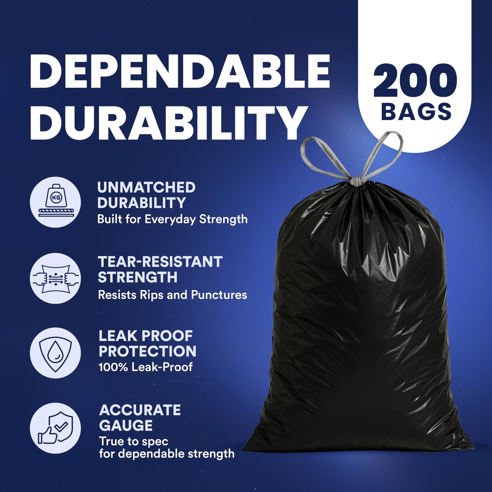 13 gallon Extra Tall Drawstring Kitchen Trash Bags (200 Count)