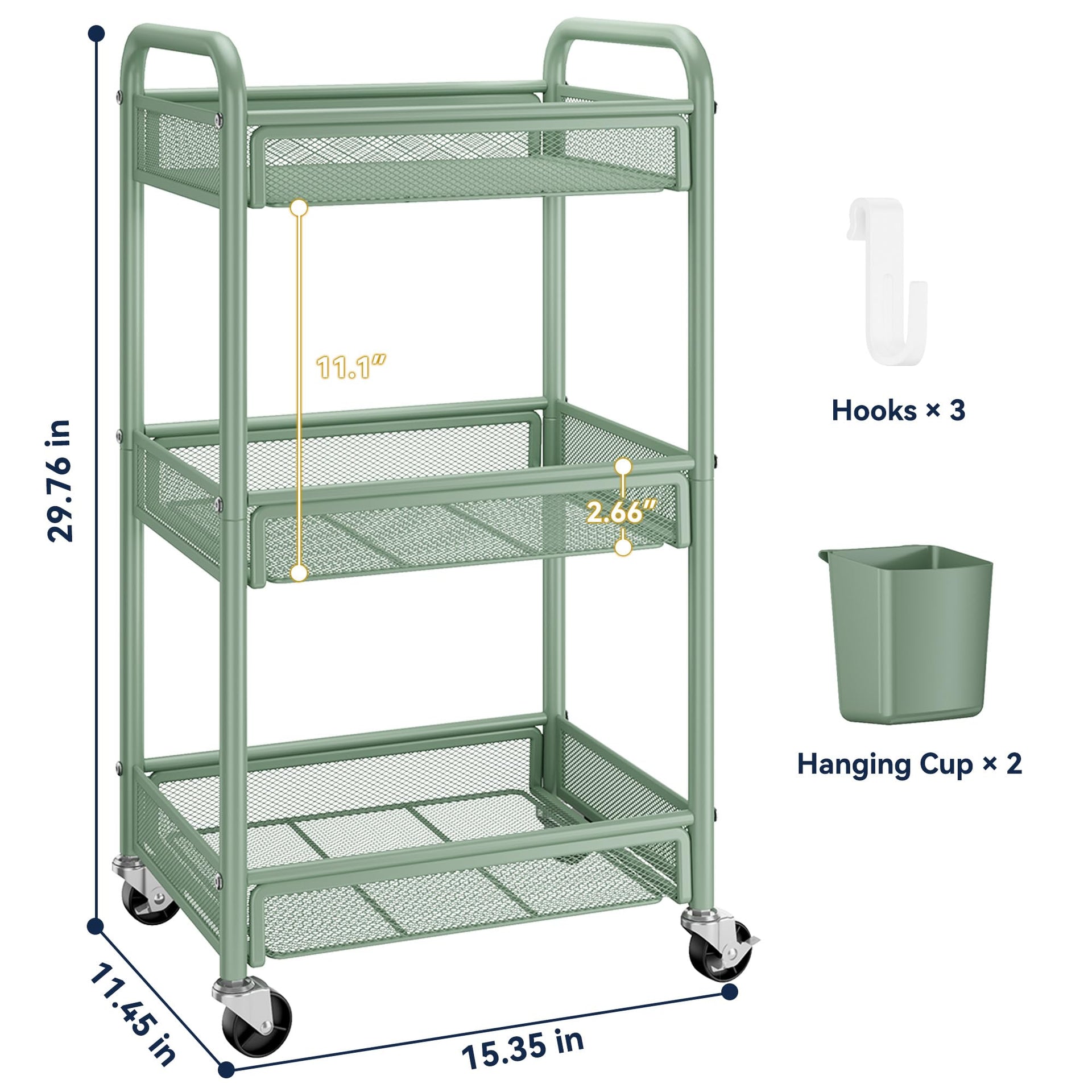 3 Tier Metal Rolling Cart