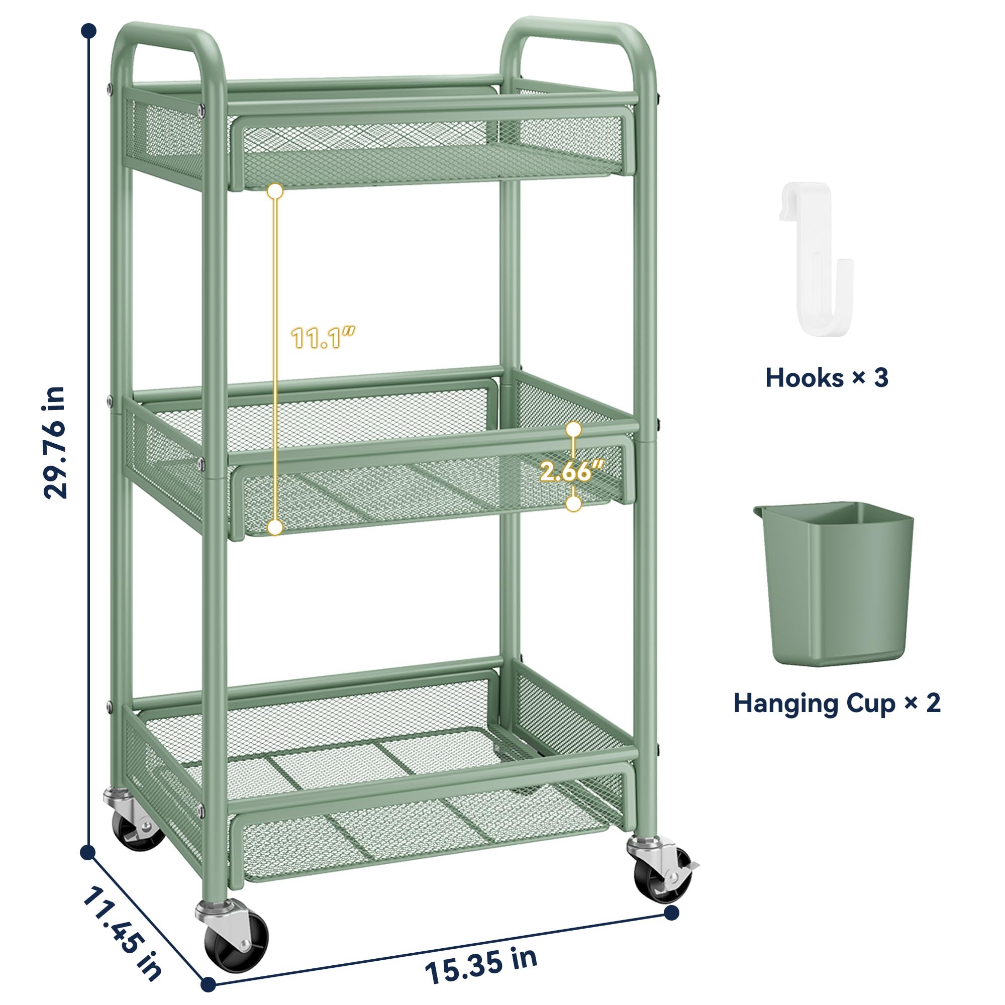 3 Tier Metal Rolling Cart