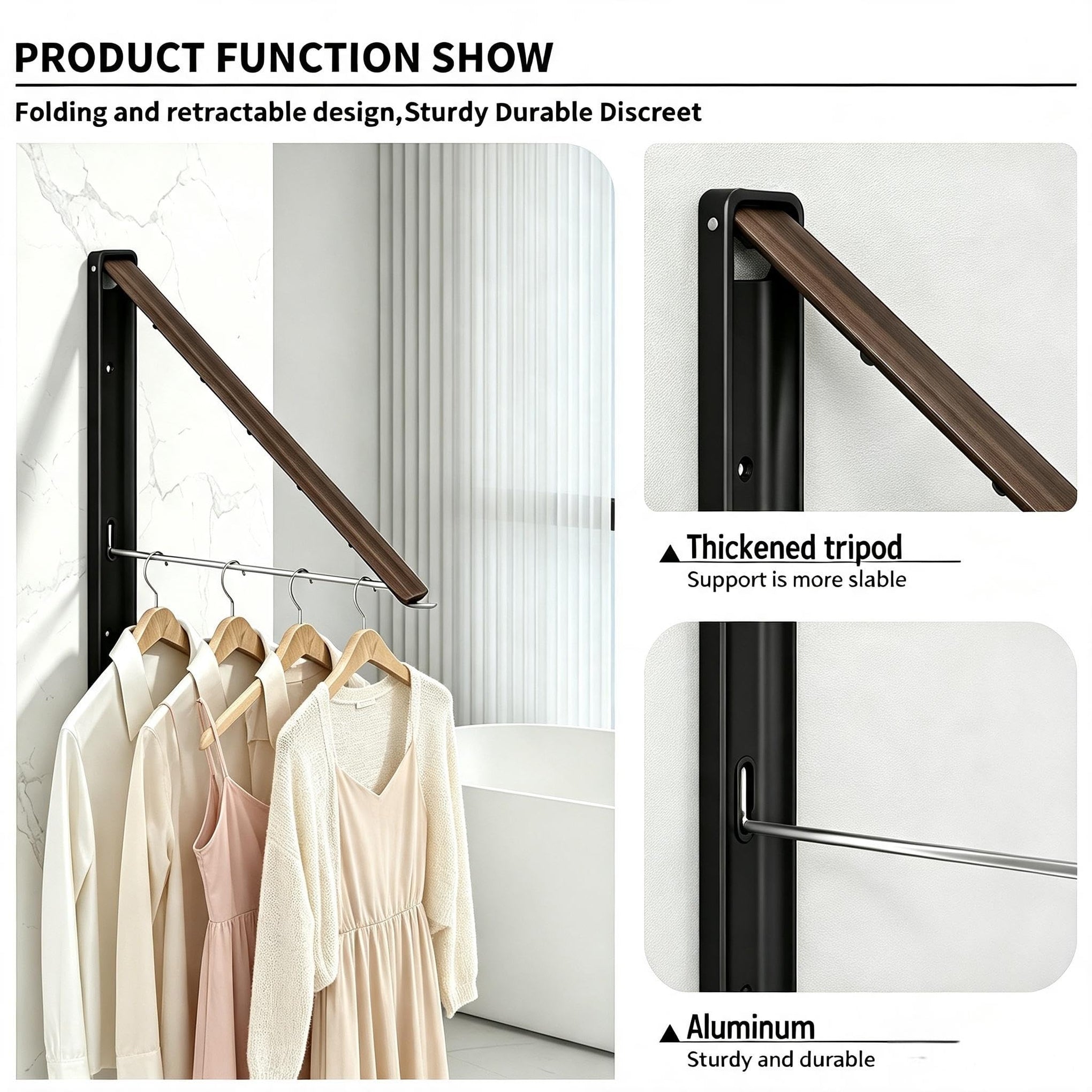 Folding Clothes Hanger Rack Wall mounted for Laundry Clothes Drying Rack
