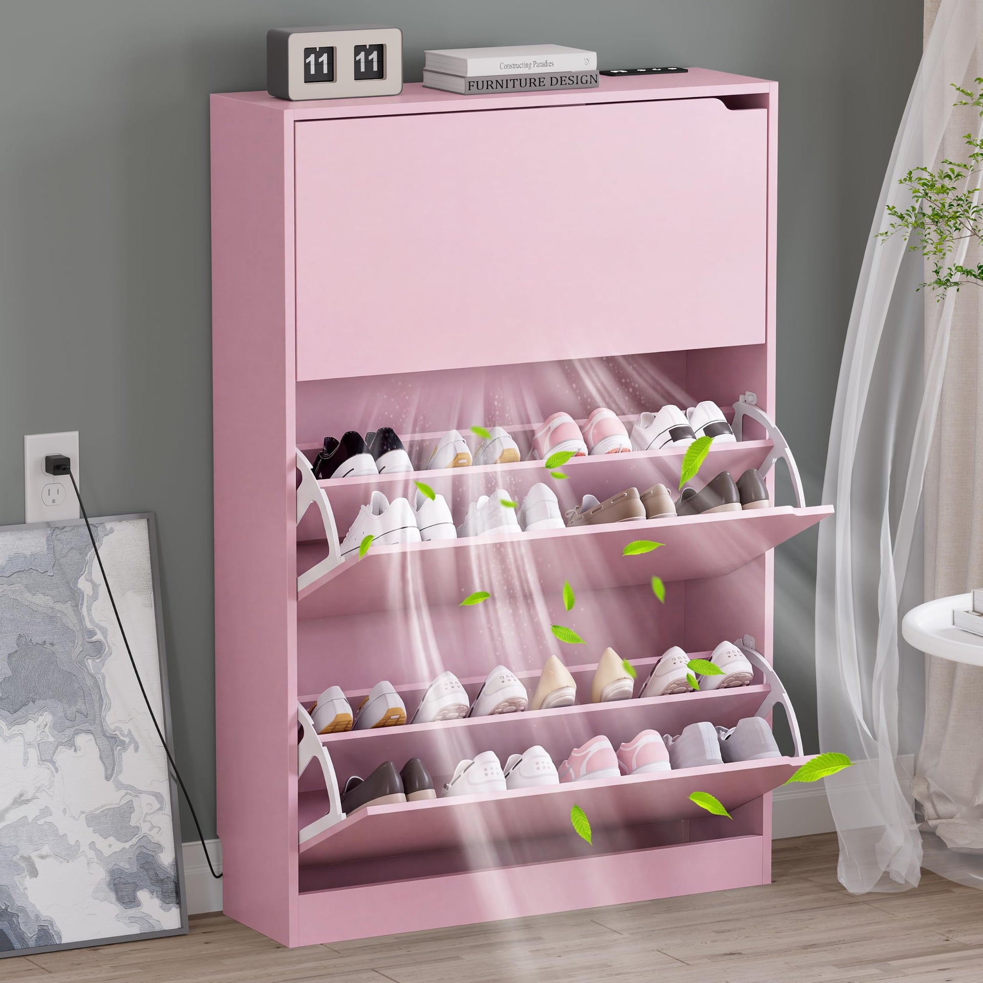 Shoe Cabinet with Odor Control and Back Panels