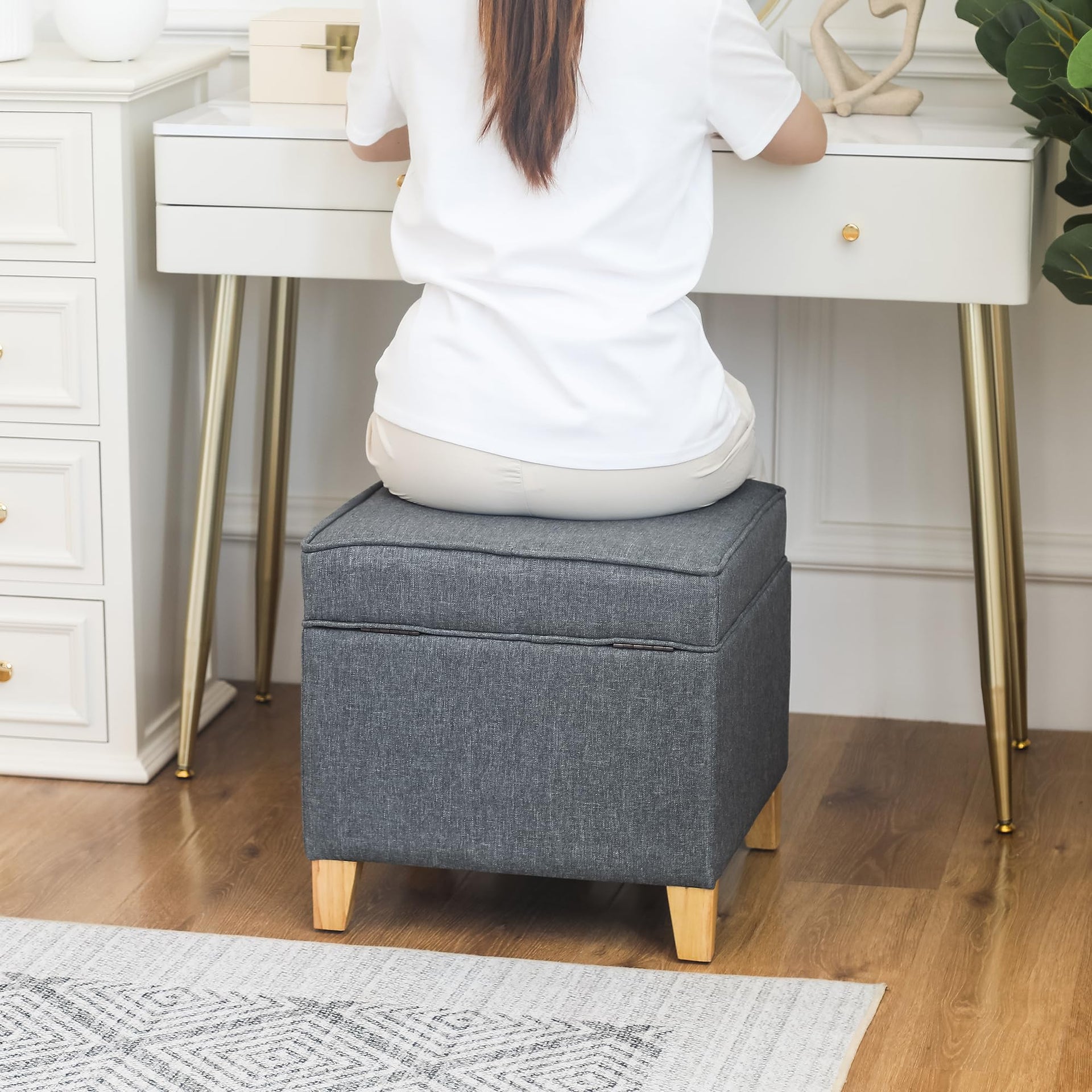17.5" Square Fabric Ottoman with Storage