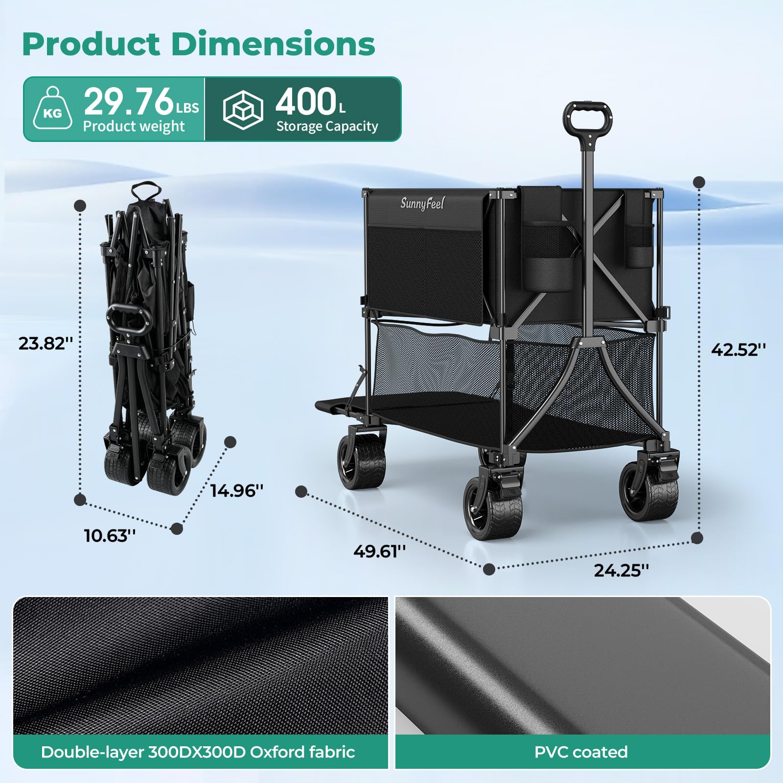 400L Double Decker Wagon Cart with Brakes