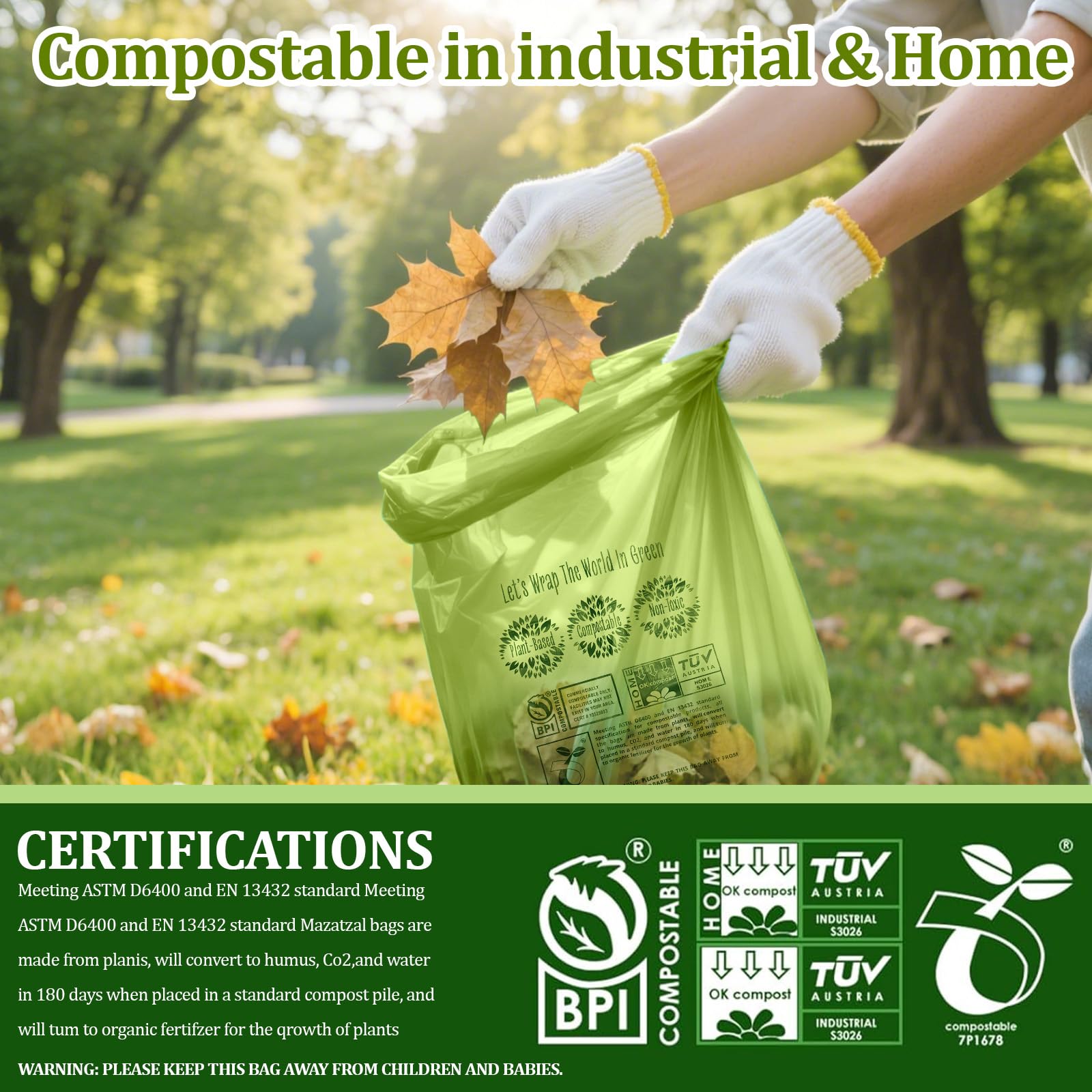 10 13 Gallon Compostable Trash Bags Handle (30 Count)