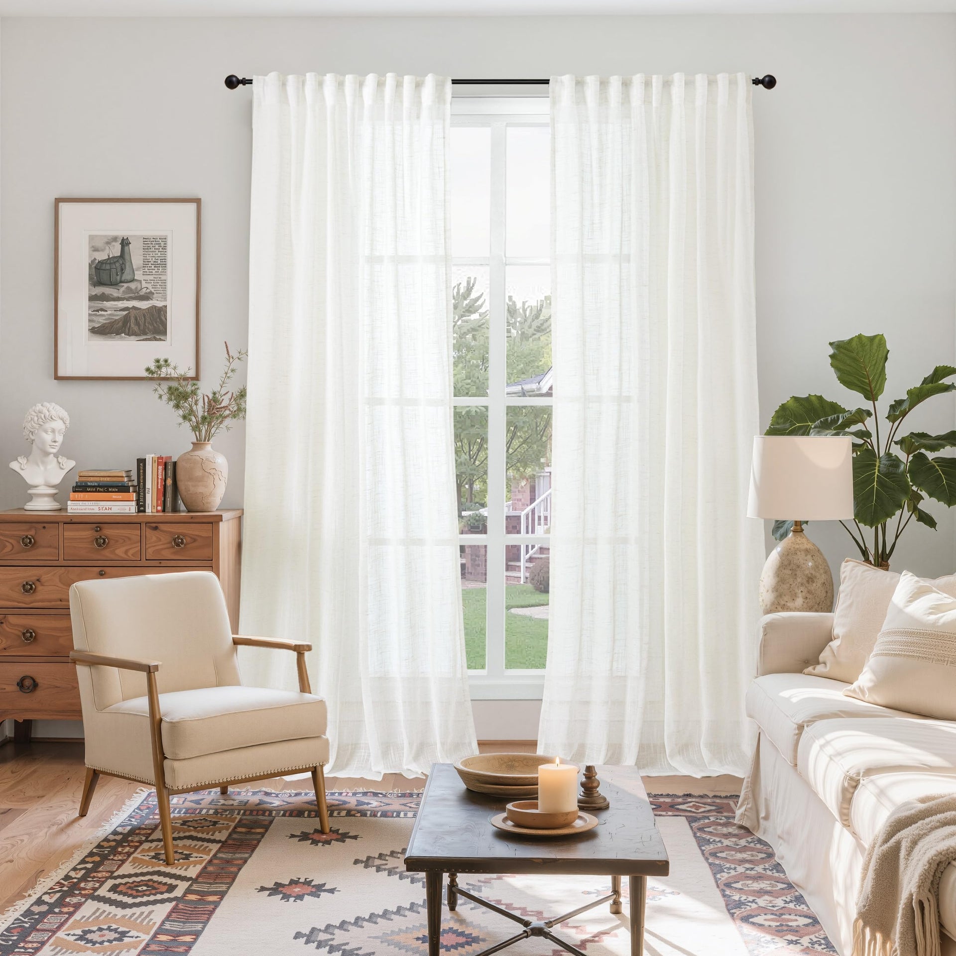 Linen Curtains 90 Inch Length for Living Room (2 Count)