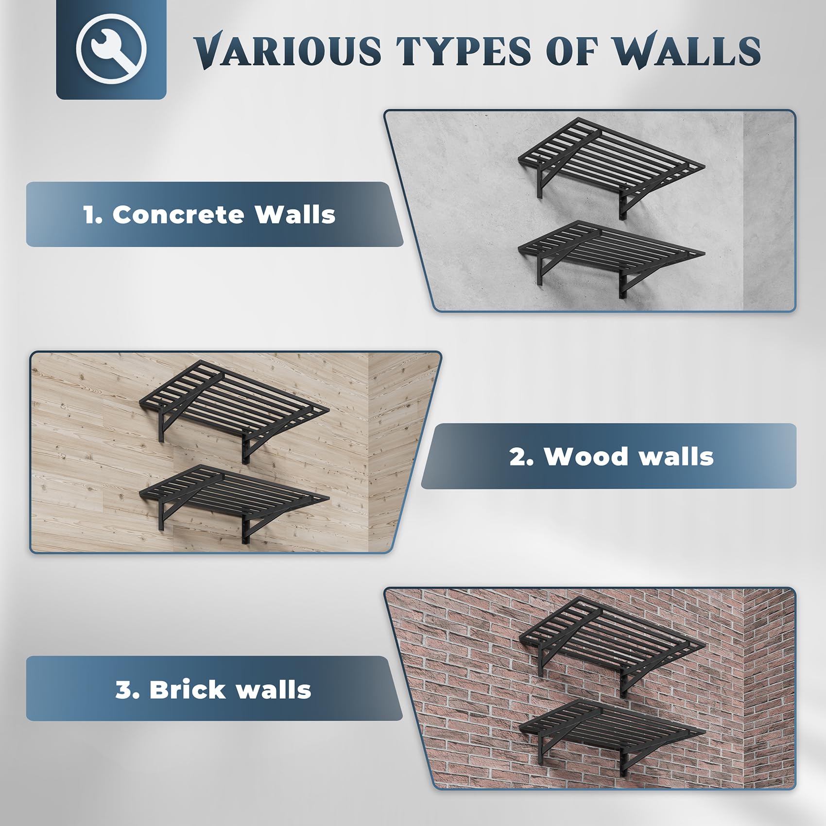 2 Pack Heavy Duty Garage Wall Shelving with 8 Hooks (2 Count)