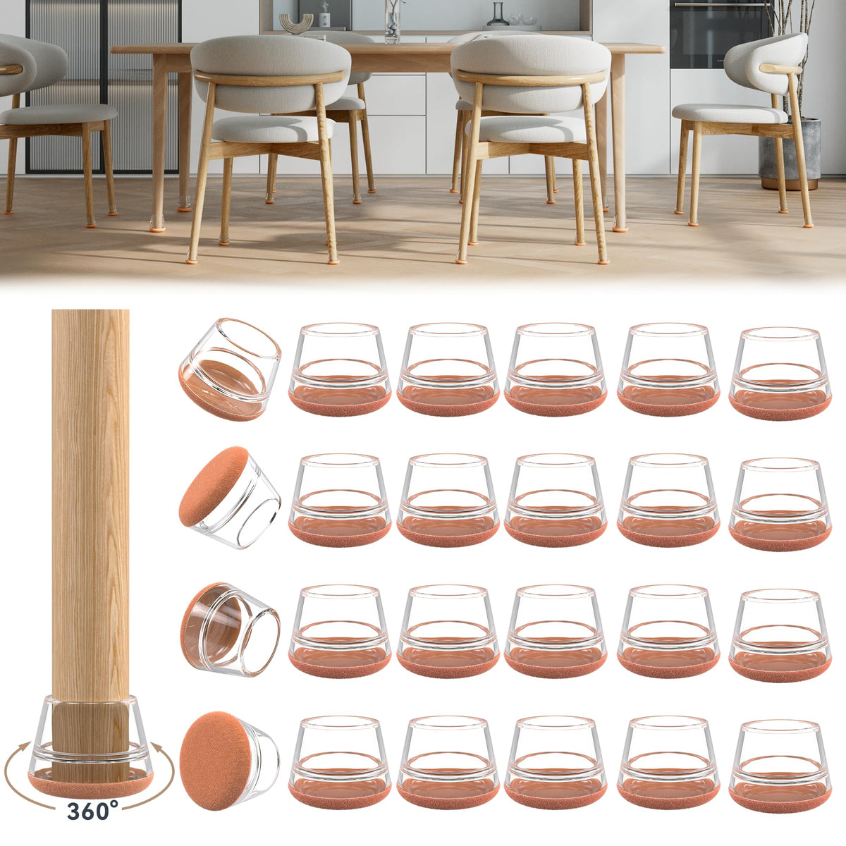 24PCS Upgraded Silicone Chair Leg Floor Protectors for Hardwood Floors (24 Count)