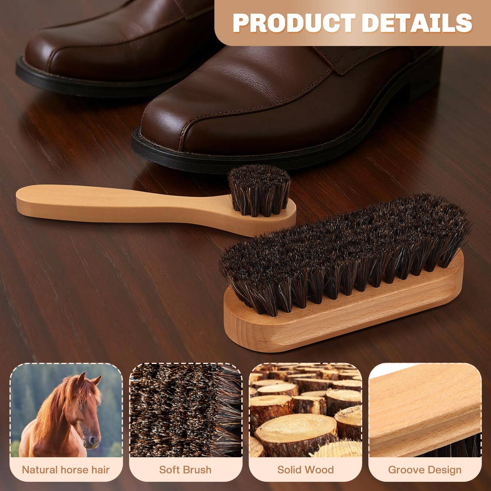 2 Pcs Horsehair Shine Shoes Brush Kit Polish Dauber Applicators Cleaning Leather Shoes Boots Care Brushes Suede Cleaner Brush (3.5 Count)