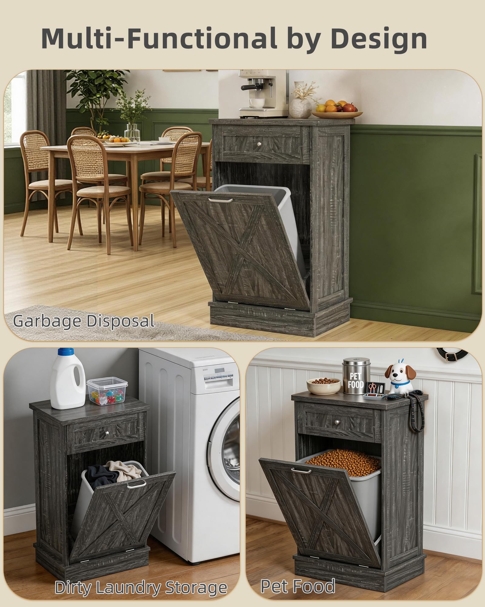 10 Gallon Tilt Out Trash Cabinet with Hideaway Drawer
