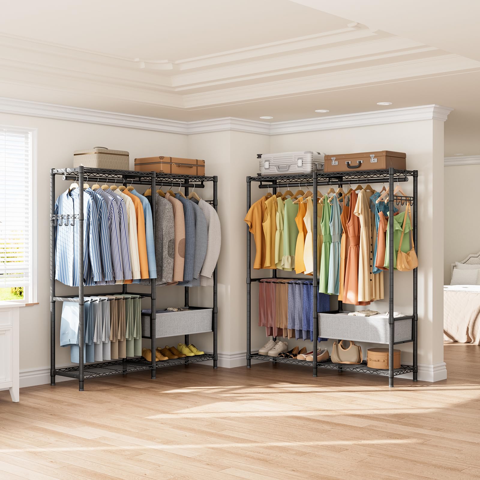 Heavy Duty Clothes Rack Metal Wardrobe with Adjustable Wire Shelves