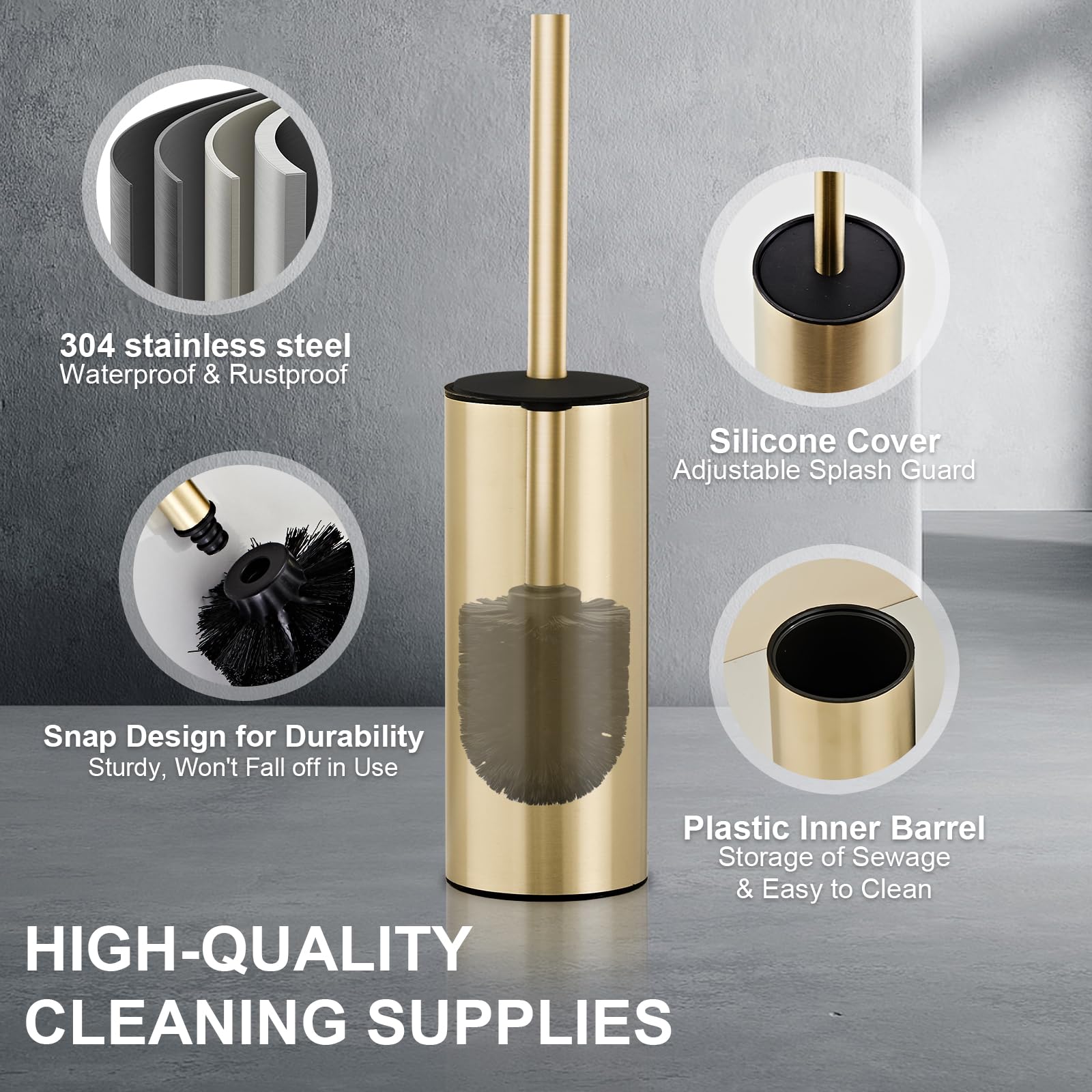 304 Stainless Steel Toilet Bowl Cleaner Brush and Holder Set