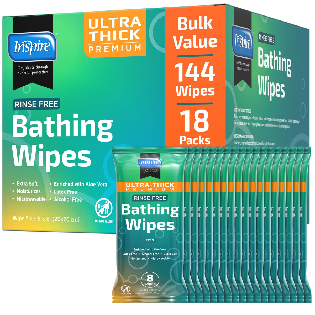 Ultra Thick Rinse Free Body Wipes (80 Count)