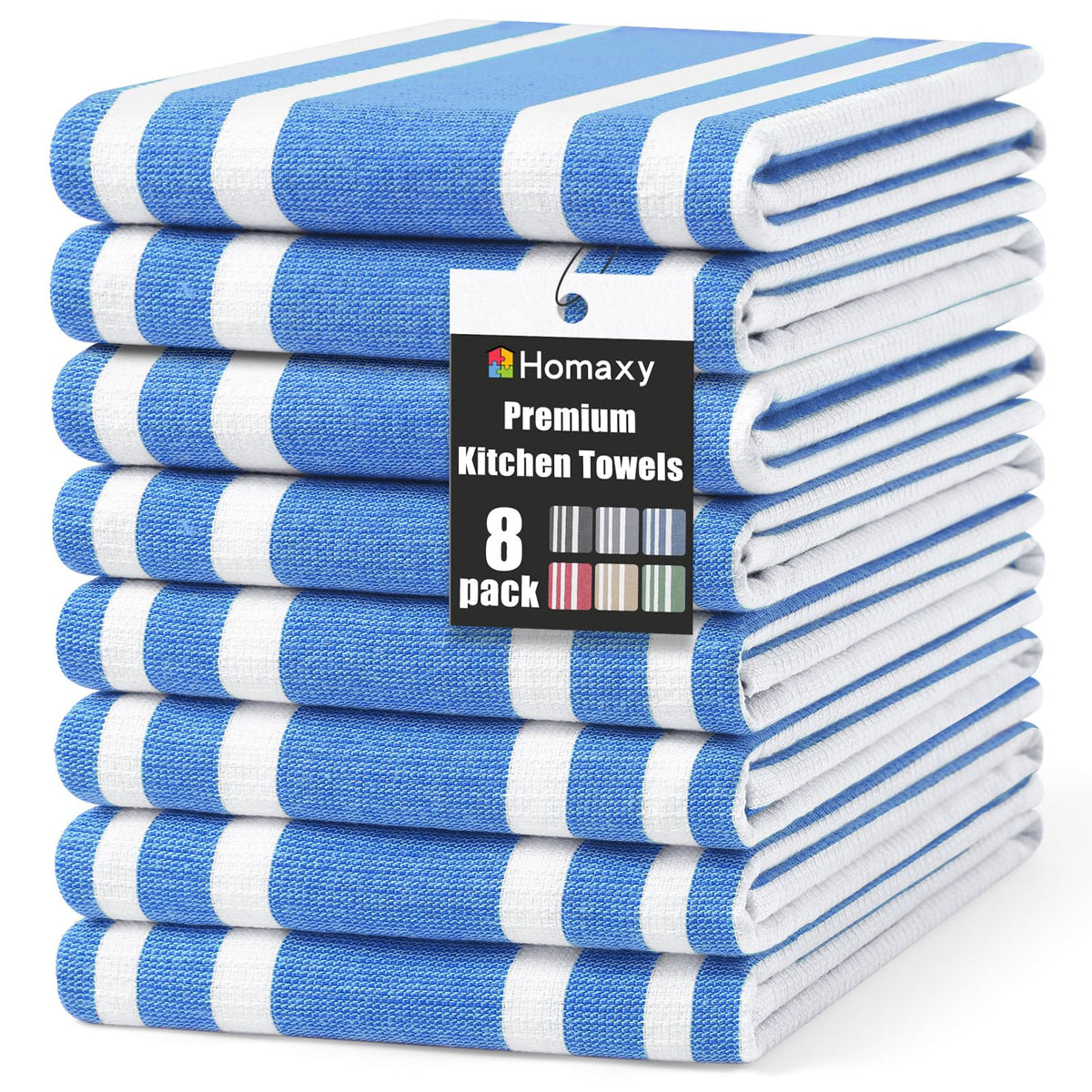 Premium Cotton Stripe Kitchen Towels 8 Pack (8 Count)