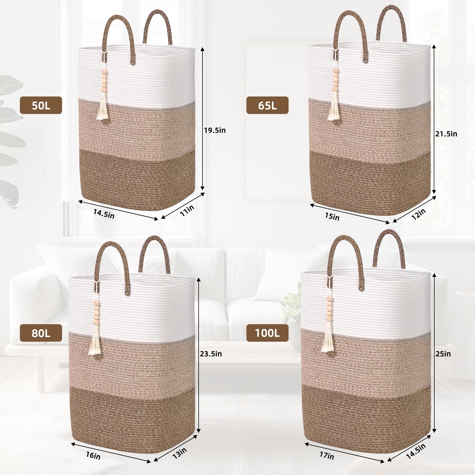 Woven Laundry Basket for Clothes (33.814 Fl Oz)