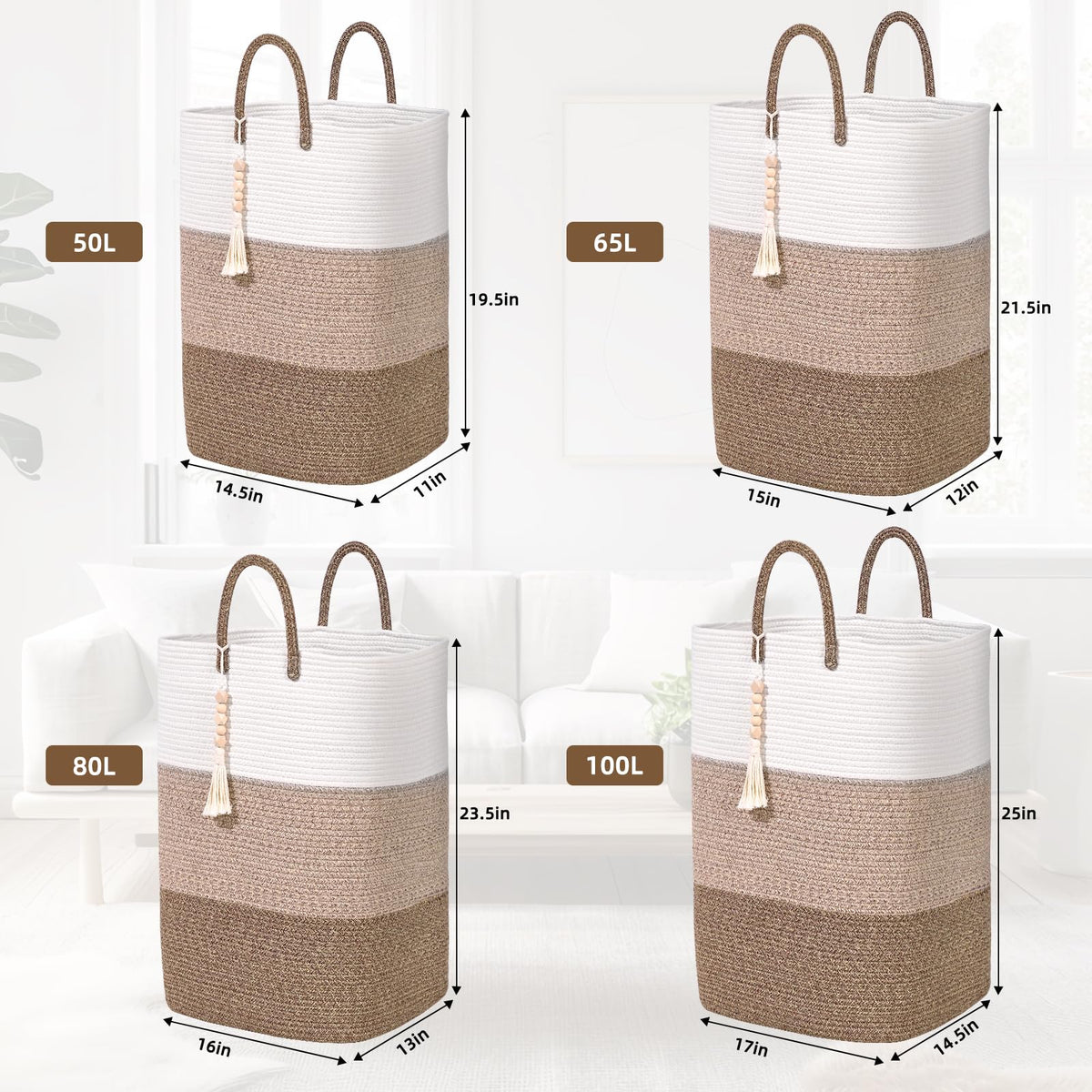 Woven Laundry Basket for Clothes (33.814 Fl Oz)