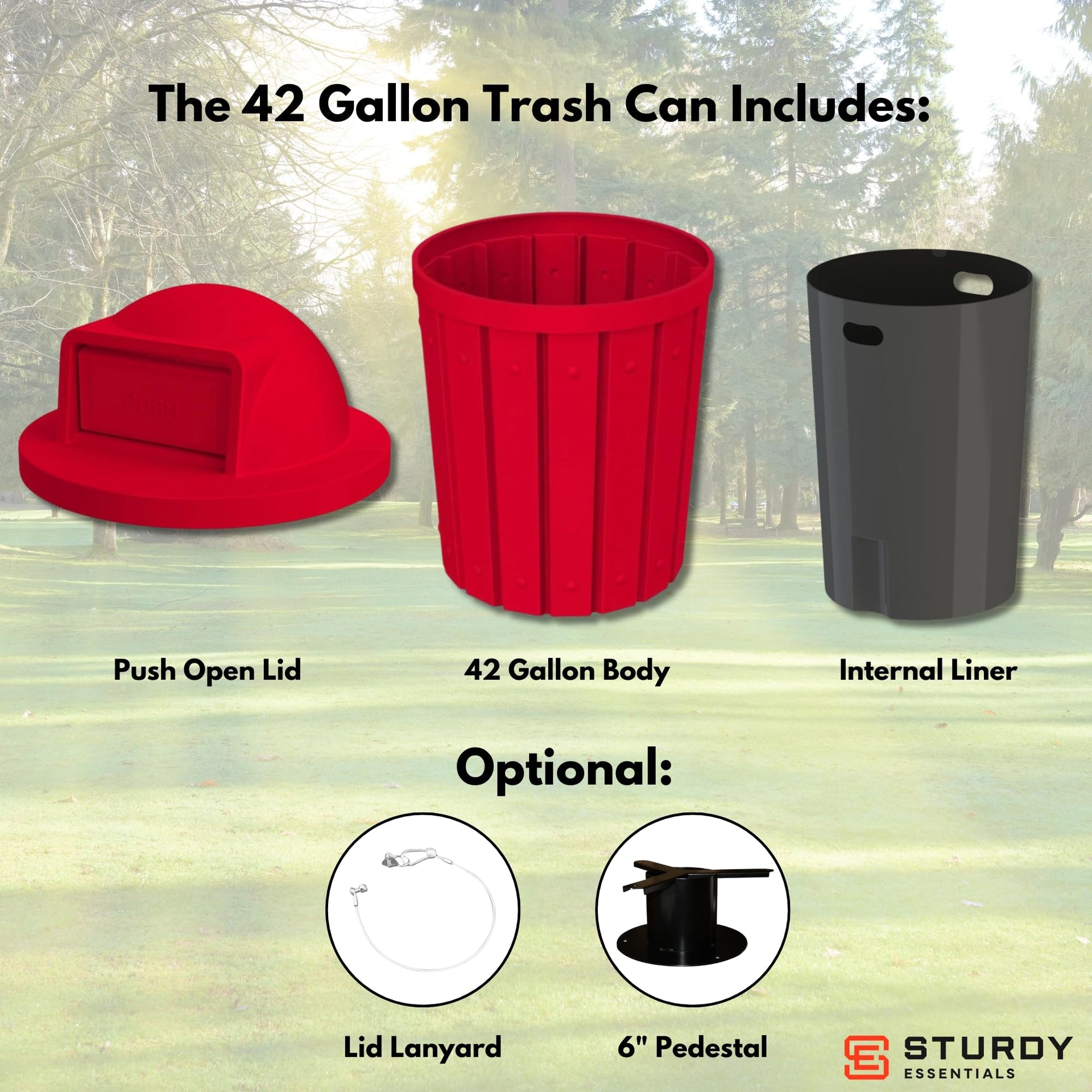 Campus Collection 42 Gallon Plastic Commercial Garbage Can with Push Lid
