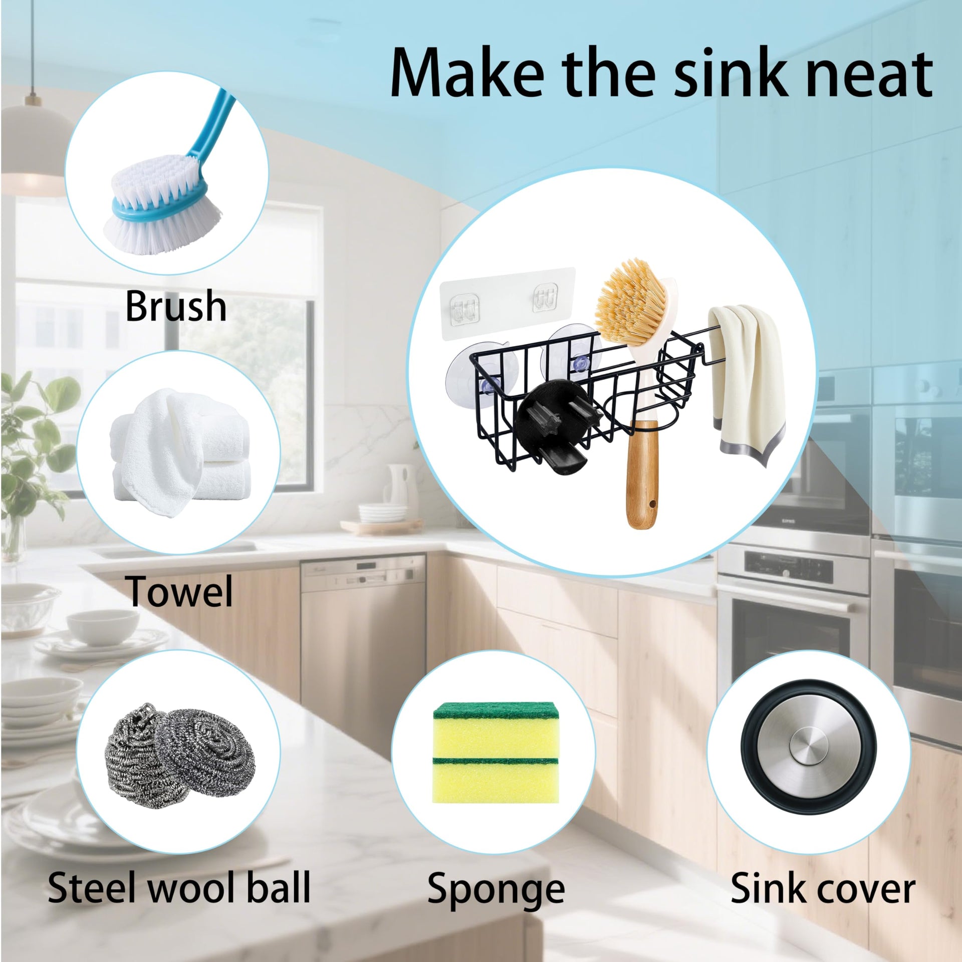 Sponge Holder Smile Face with Dish Cloth Hanger for Kitchen Sink