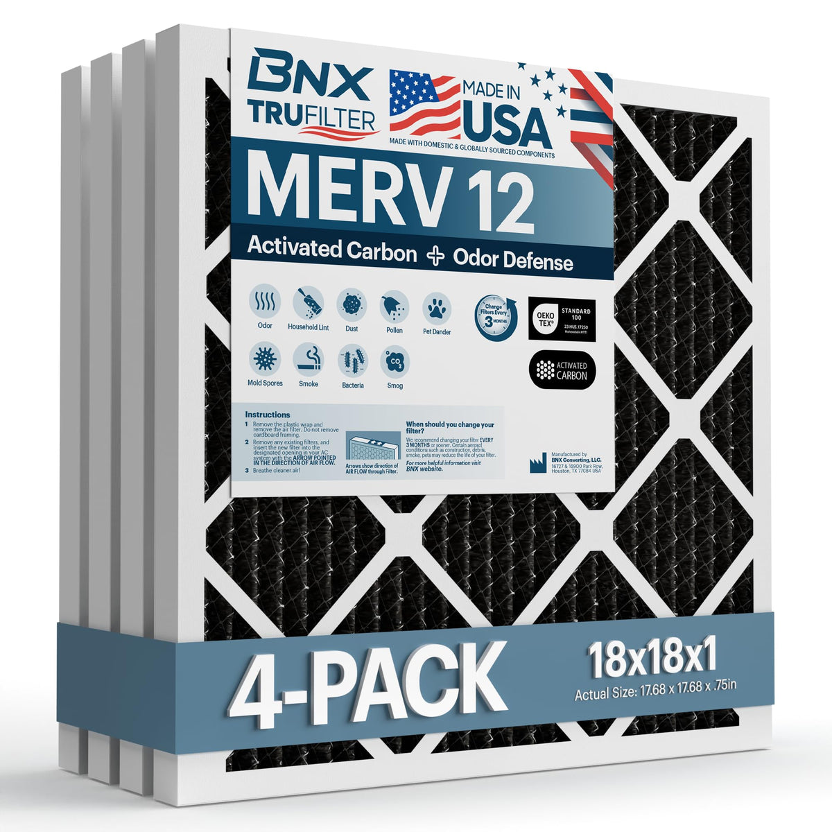 TruFilter 18x18x1 MERV 12 Odor Defense (4 Count)