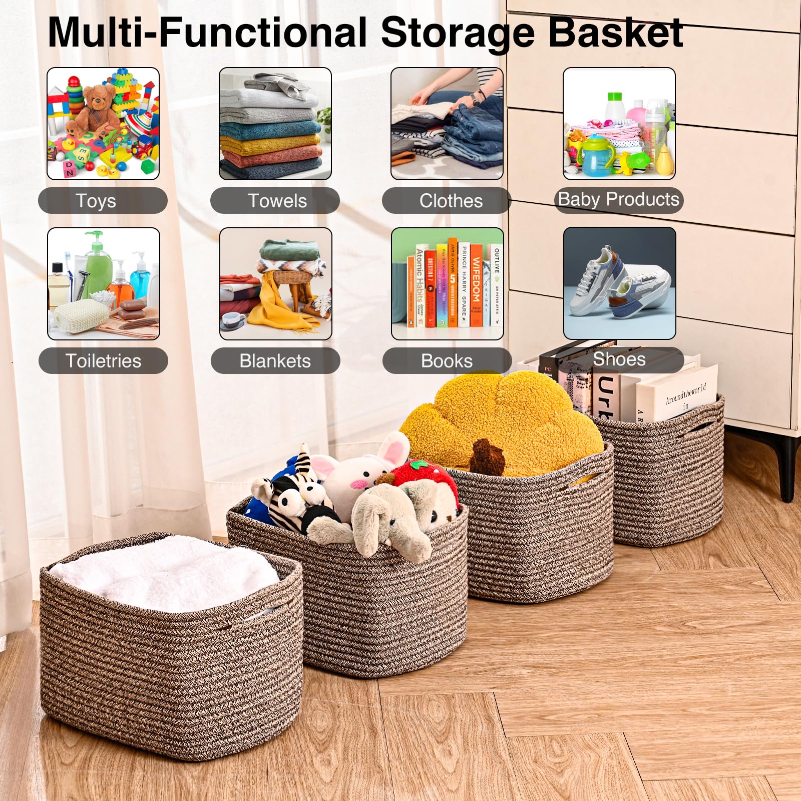 Storage Baskets for Shelves Organizing (4 Count)