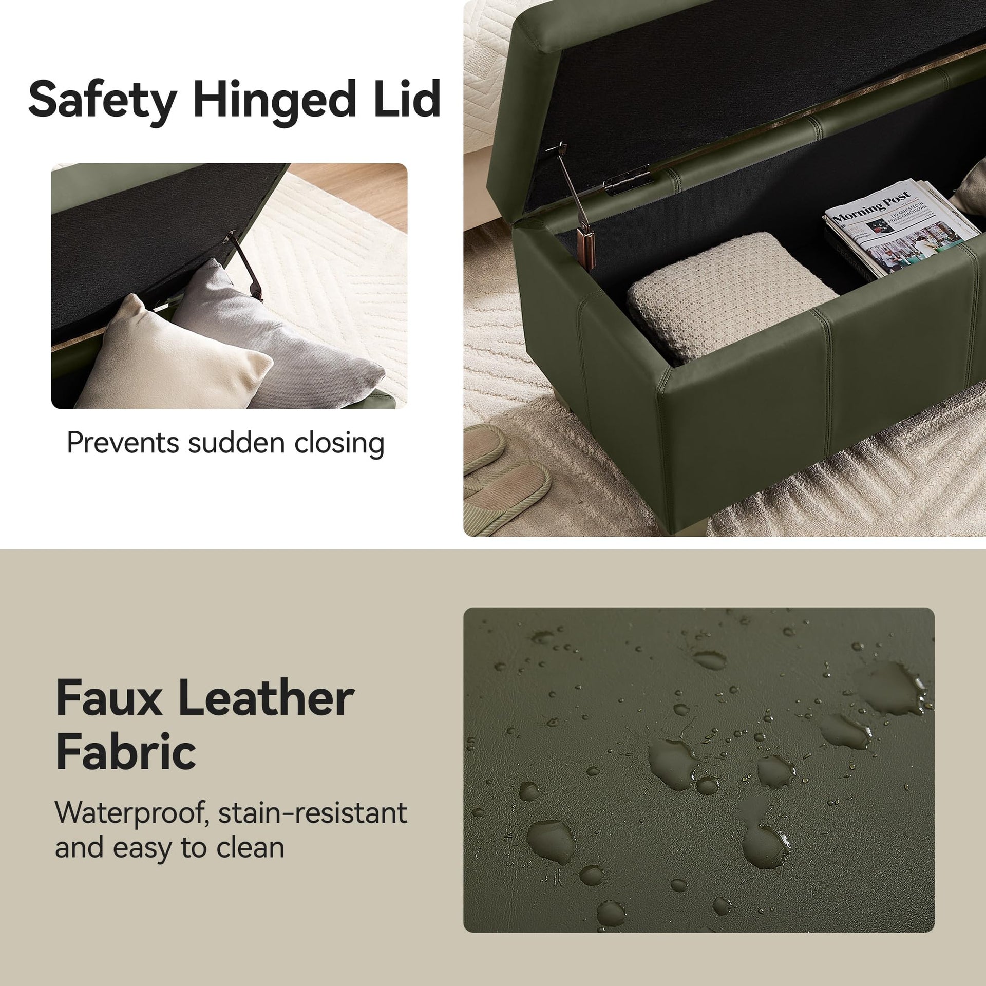 41" Faux Leather Storage Ottoman