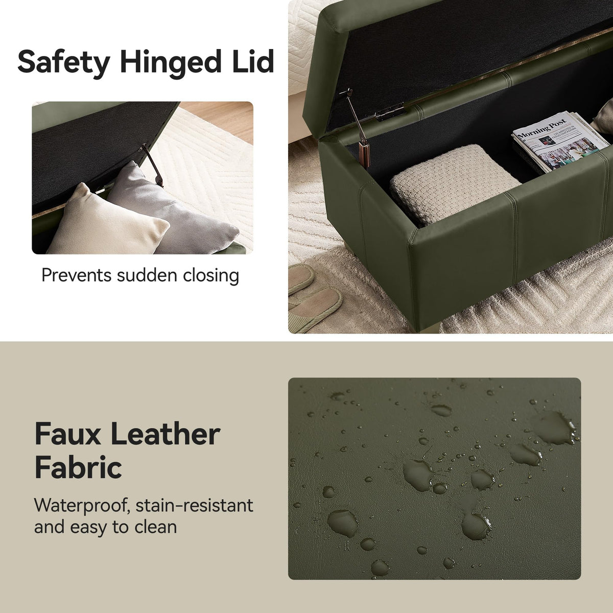 51" Faux Leather Storage Ottoman