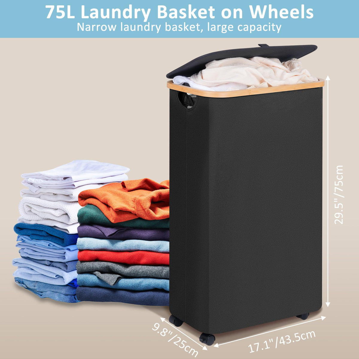 Slim Laundry Basket with Wheels