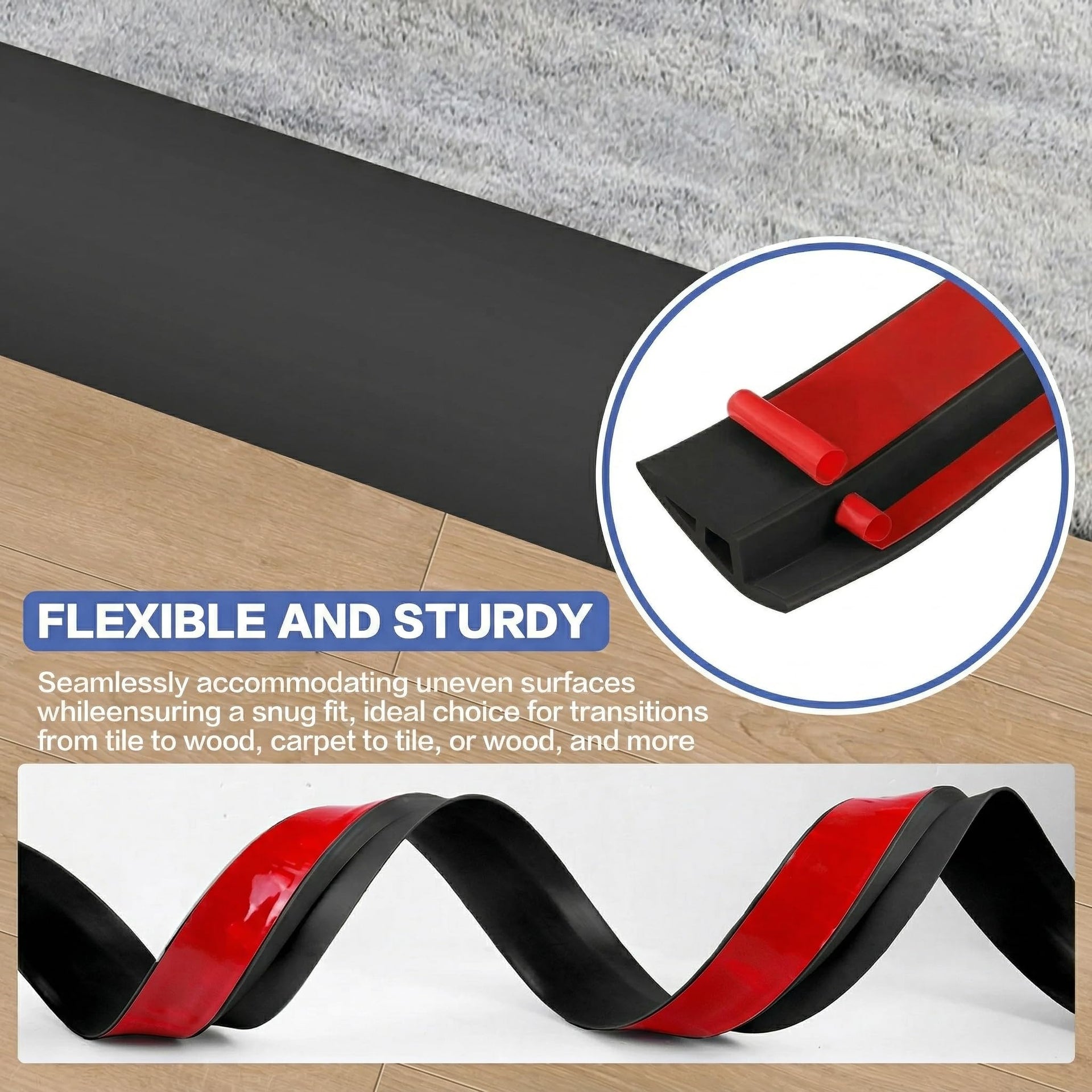 Floor Transition Strip Vinyl Door Threshold Ramp Self Adhesive Carpet Edging Strip Doorway Edge Trim (10 Foot)