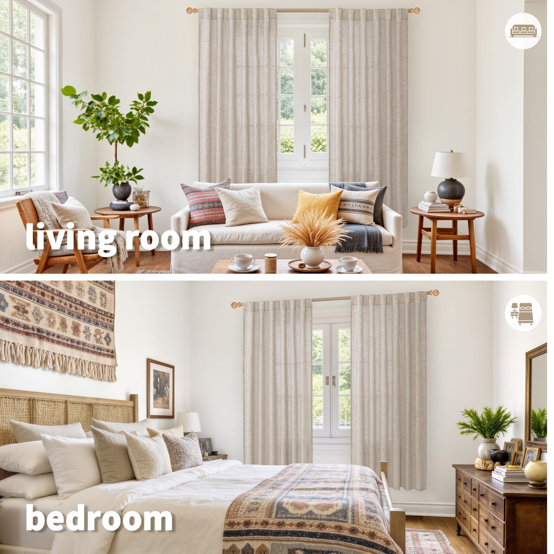 Linen Semi Sheer Curtains 78 Inch Length for Living Room (2 Count)