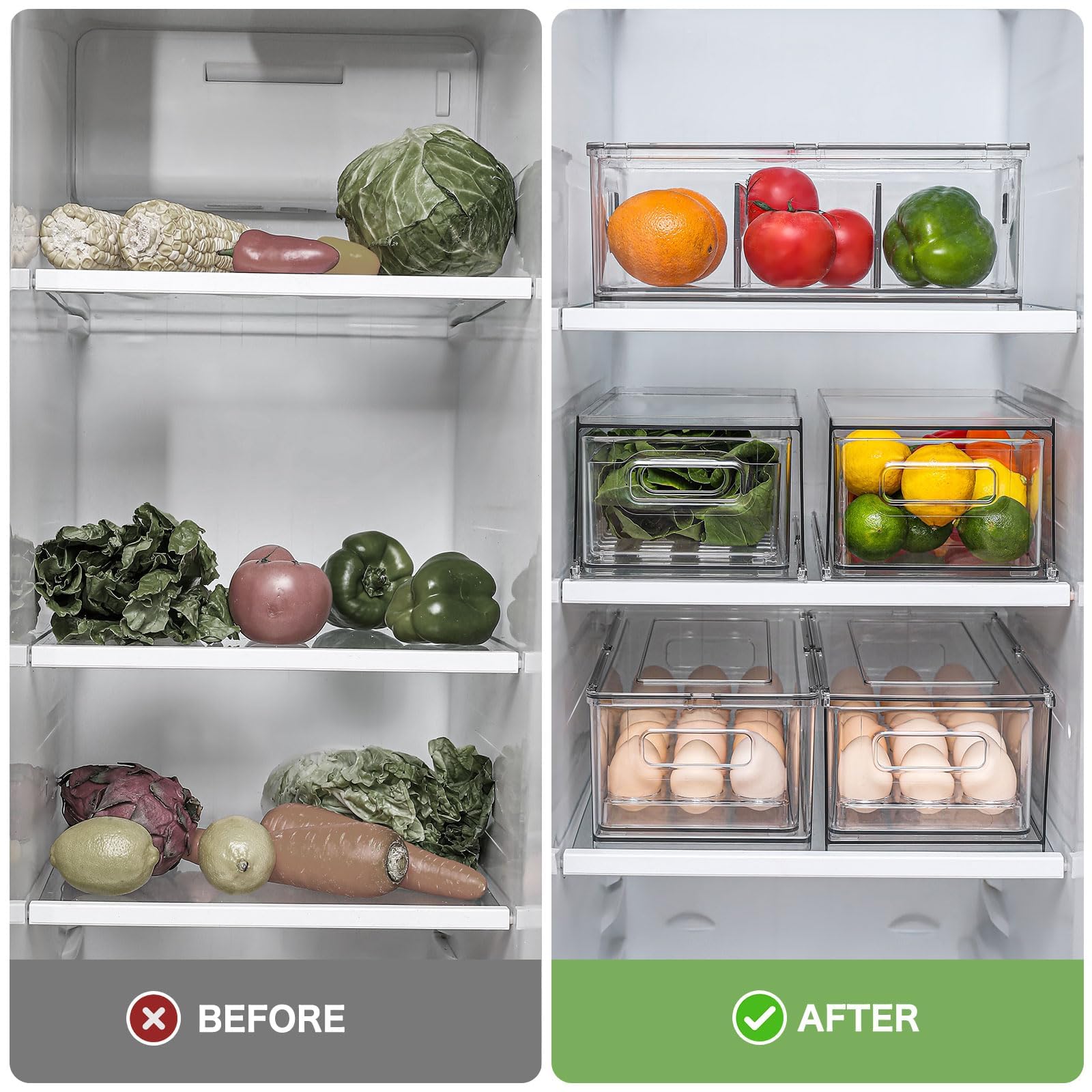 3.7QT Refrigerator Fridge Organizers Storage Bin with Pull
