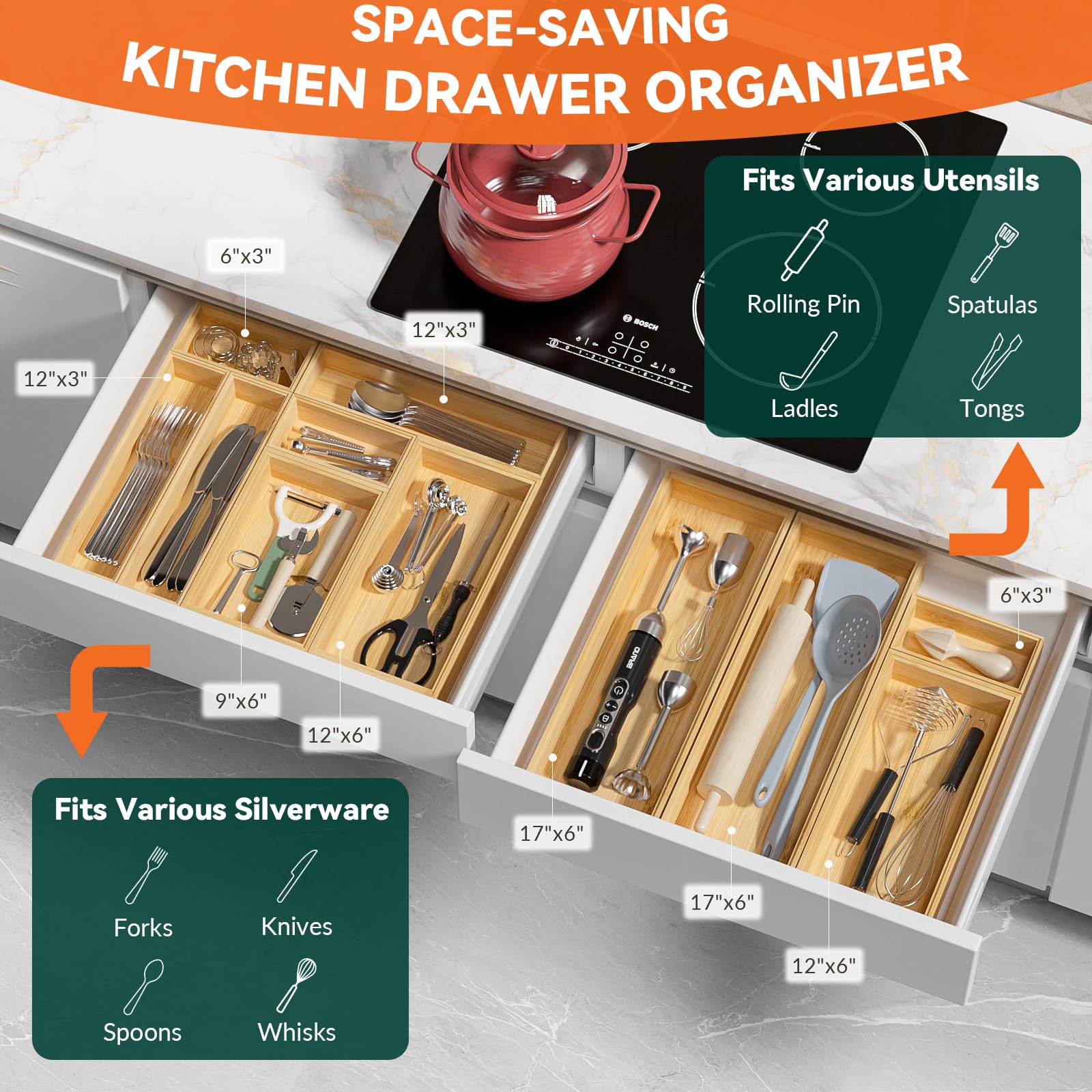 Bamboo Drawer Organizer (2 Count)