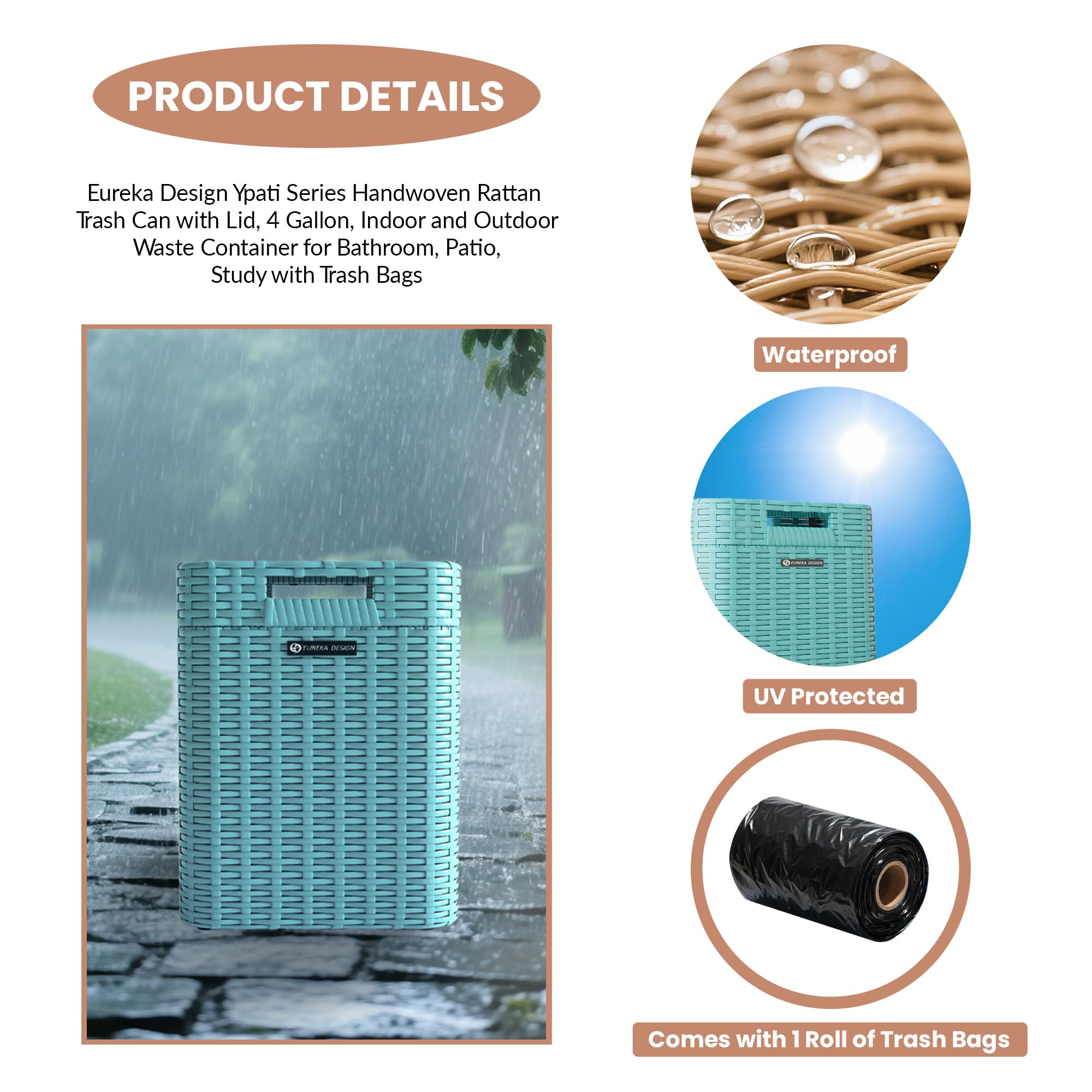 Ypati Handwoven Rattan Trash Can with Lid