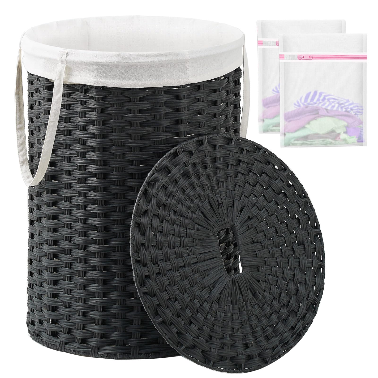 Laundry Basket with Lid Round 29.1 Gal PE Rattan