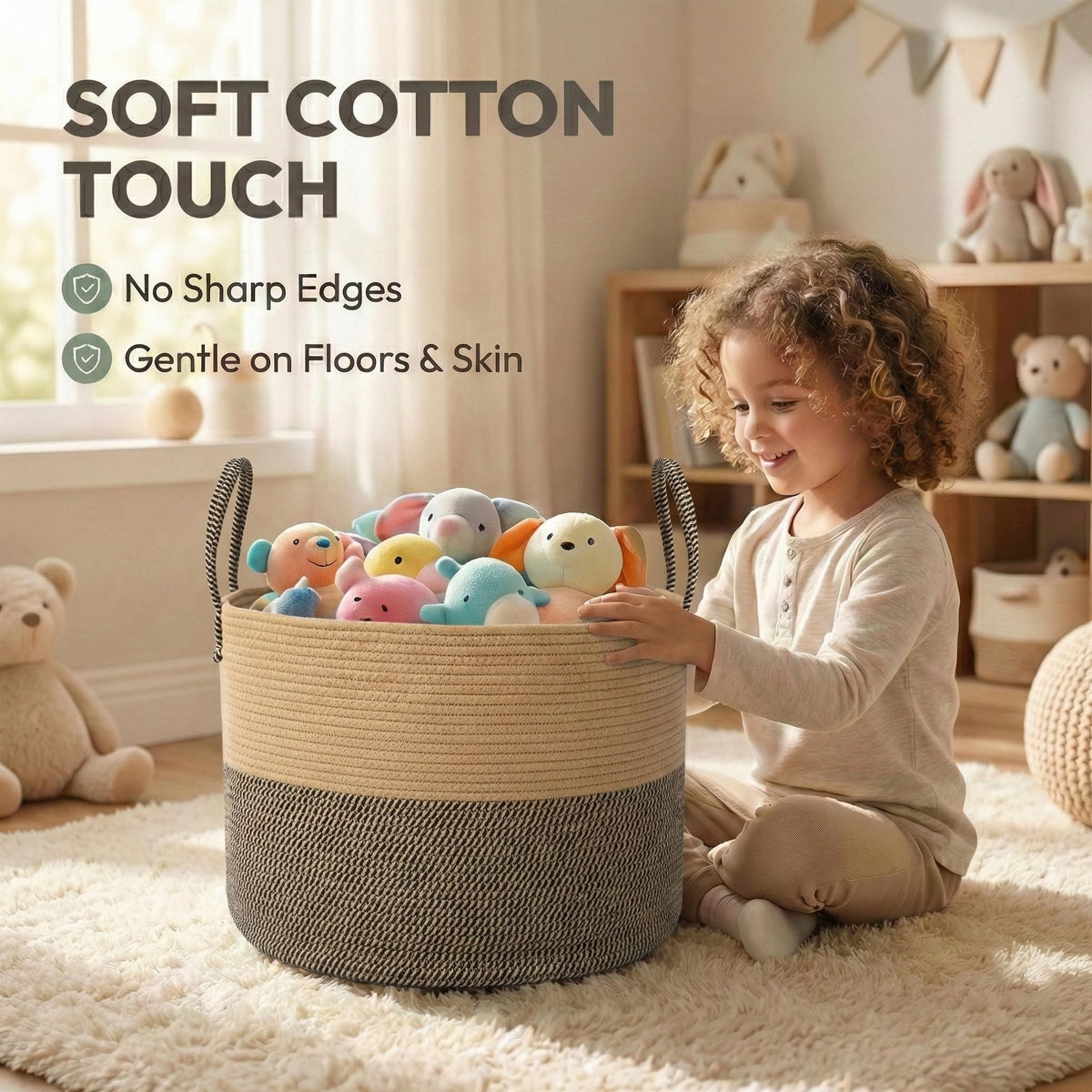 65L Extra Large Machine Washable Cotton Rope Blanket Basket