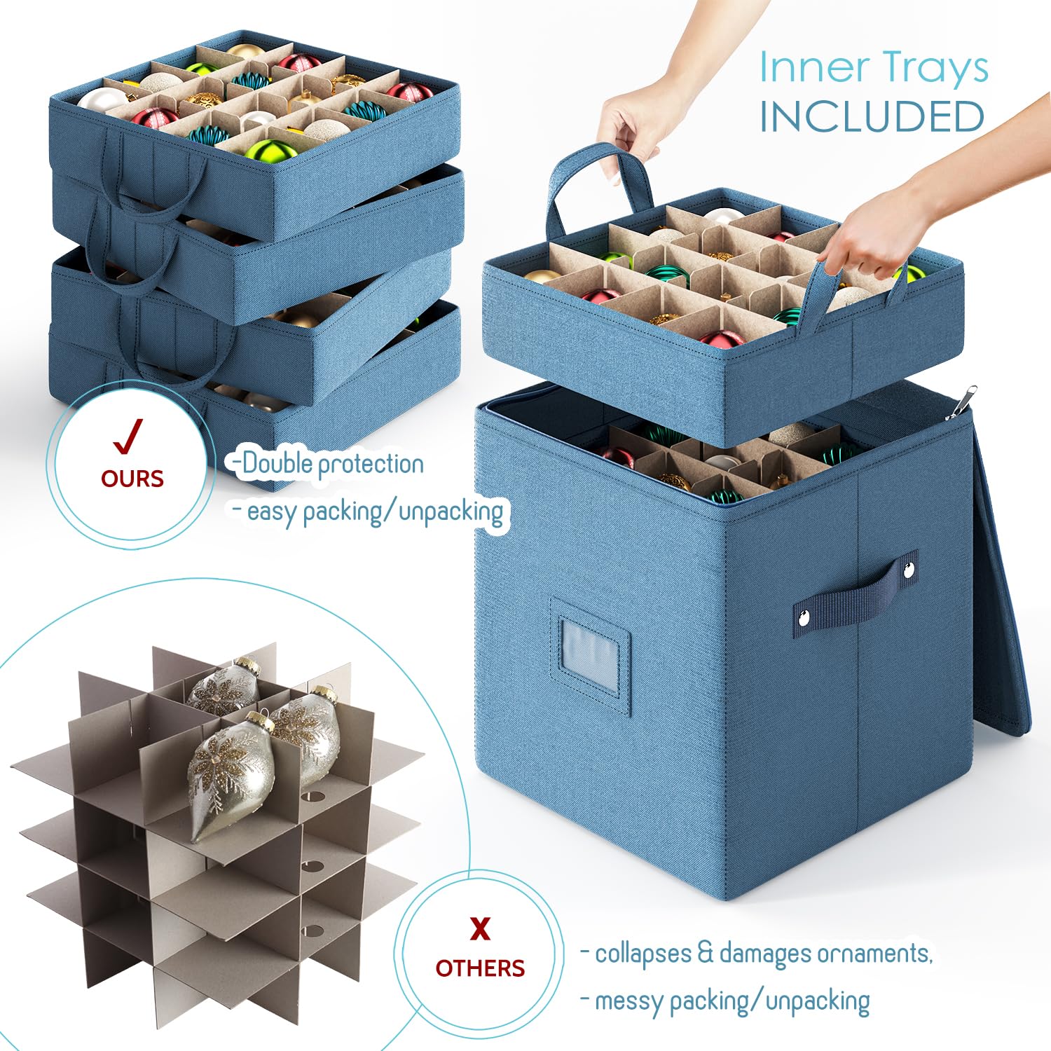 Christmas Ornament Storage Box With 4 Inner Tray Dividers