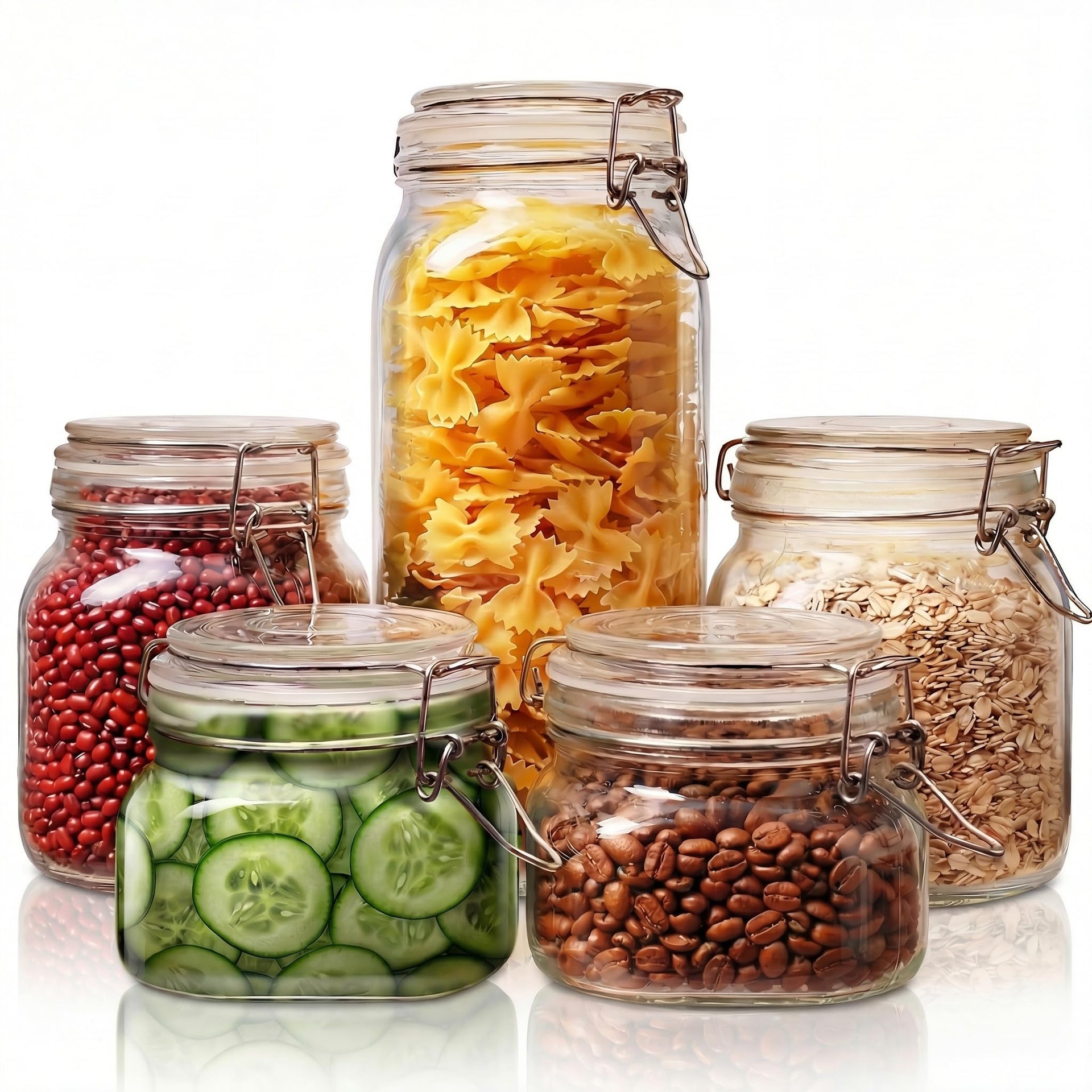 Square Glass Jars with Airtight Lids (5 Count)