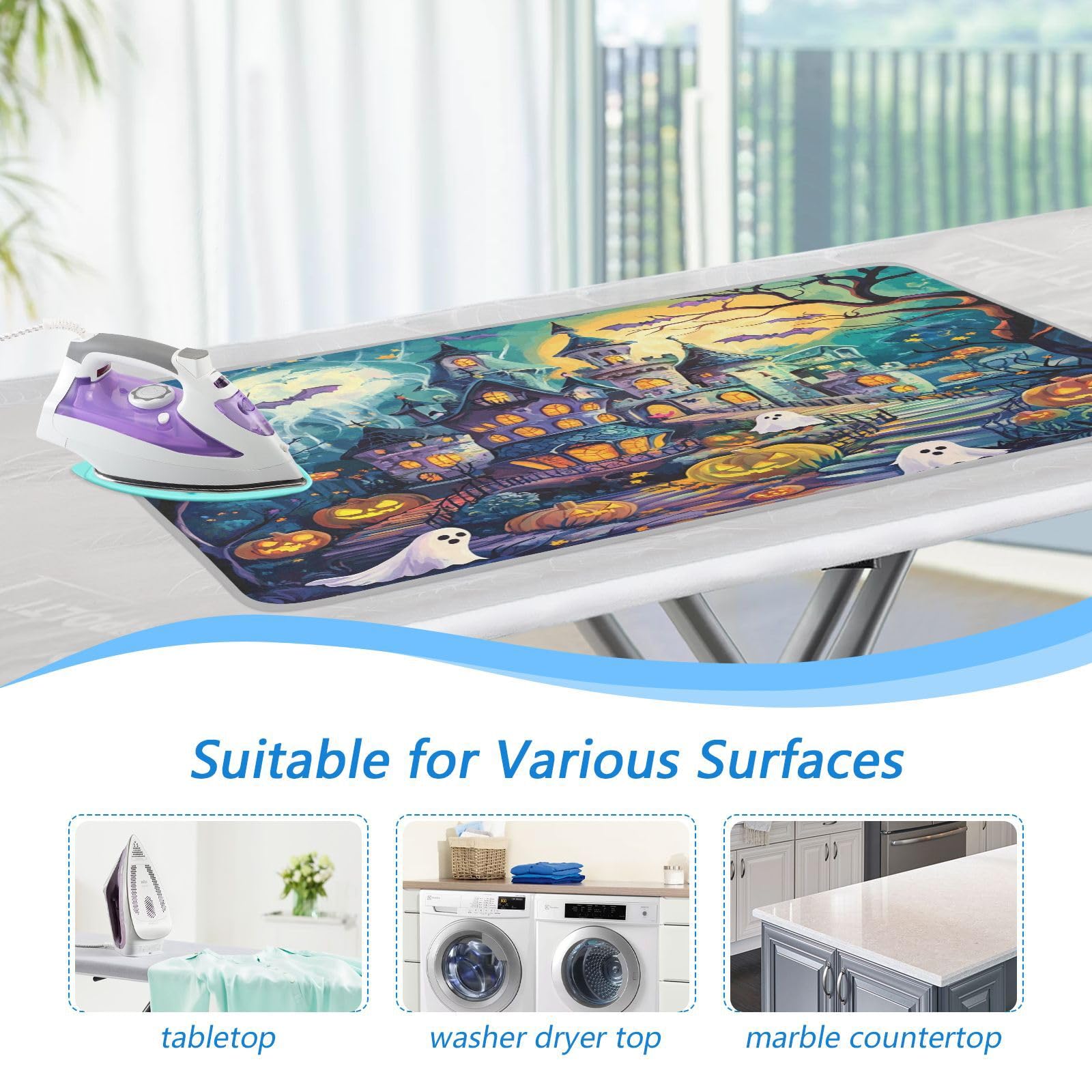 Cute Cartoon Halloween Bat Castle Ghost Pumpkin Ironing Mat Thickened Ironing Blanket Travel Portable Double