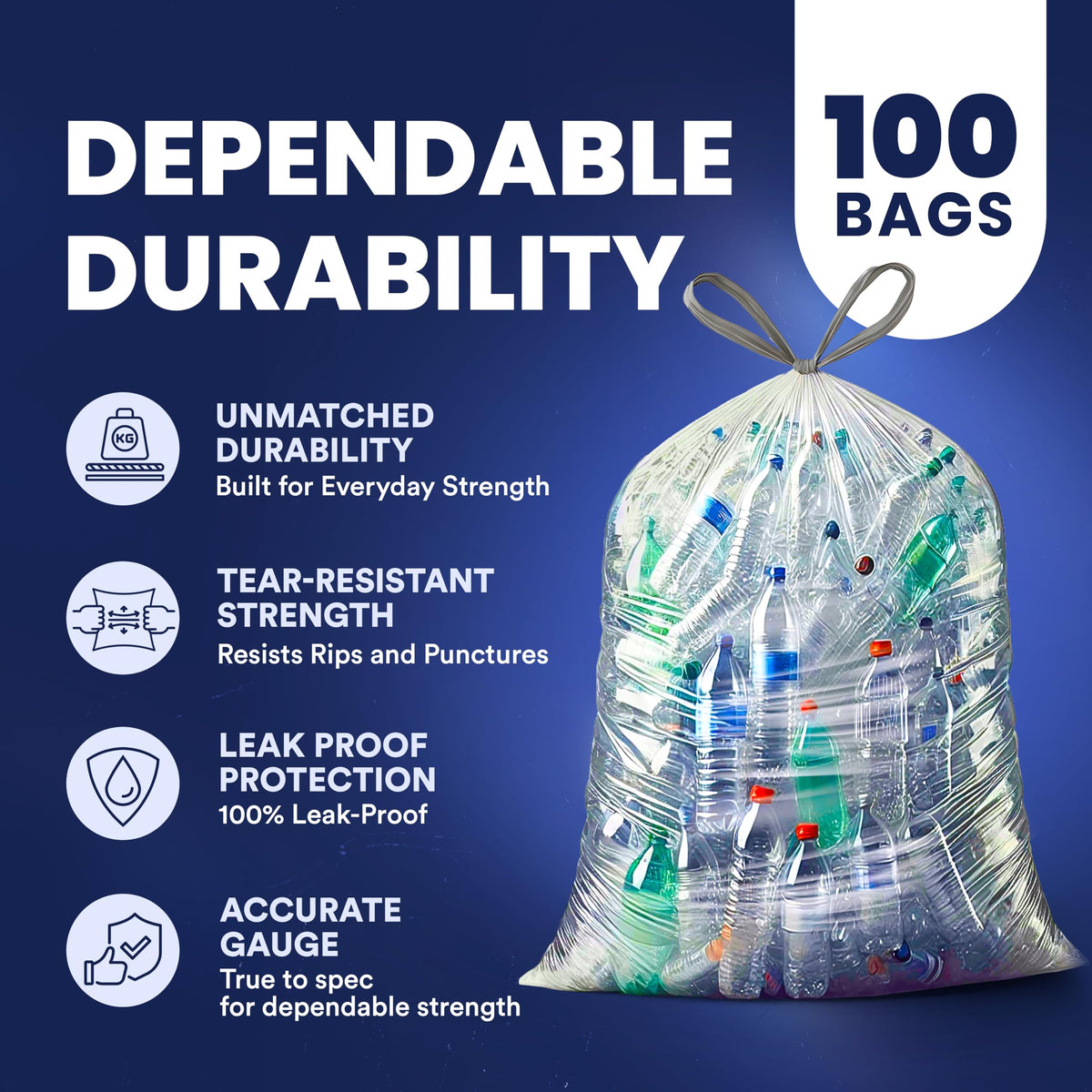 32 33 Gallon Recycling Bags │ 0.9 Mil │ Clear Drawstring Garbage Can Liners │ 33" x 38" (100 Count)