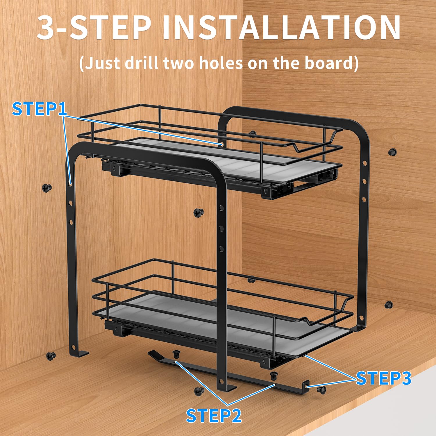 2 Tier Pull Out Spice Rack for Inside Cabinets