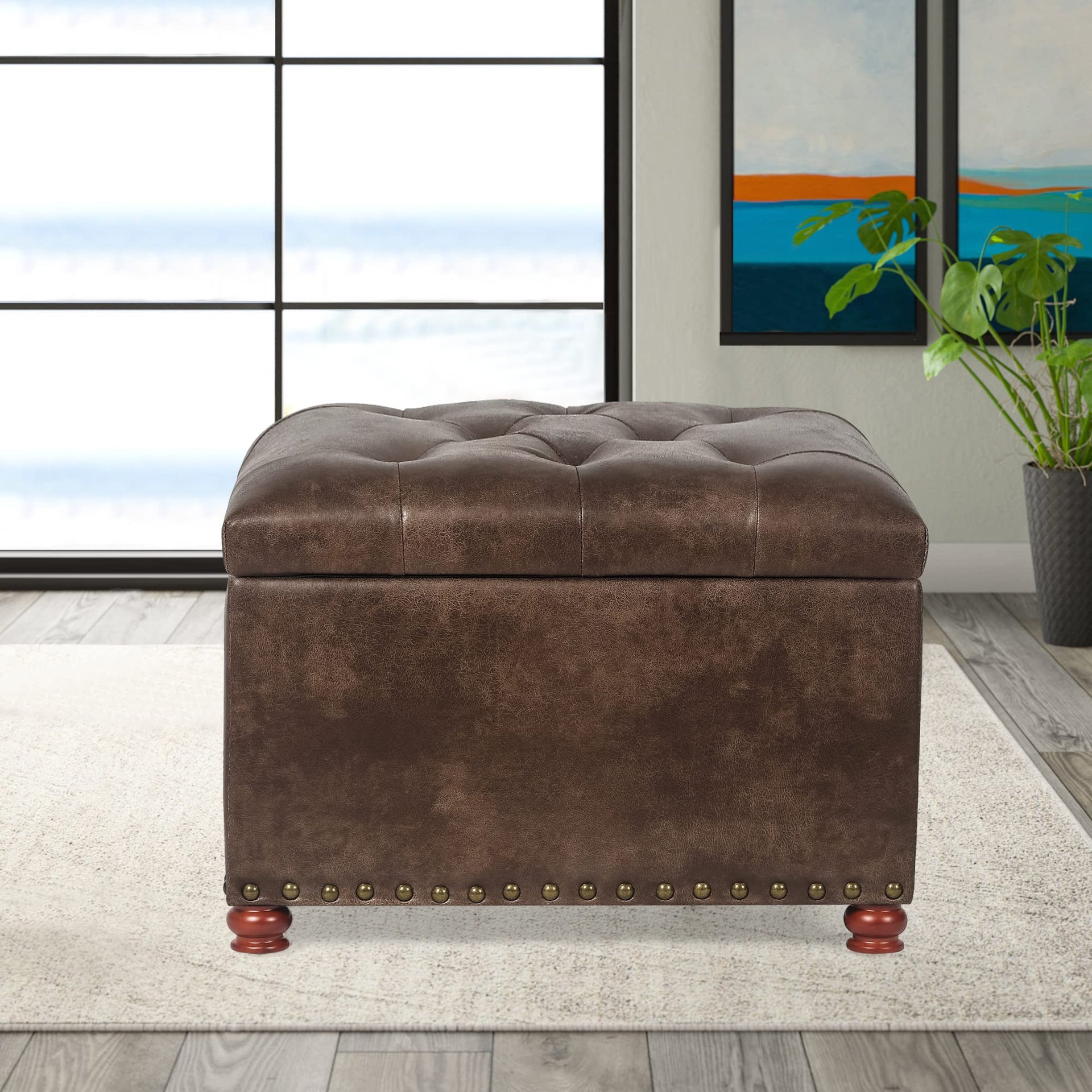 Leather Ottoman with Storage