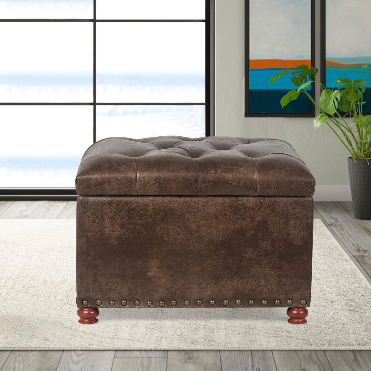 Leather Ottoman with Storage