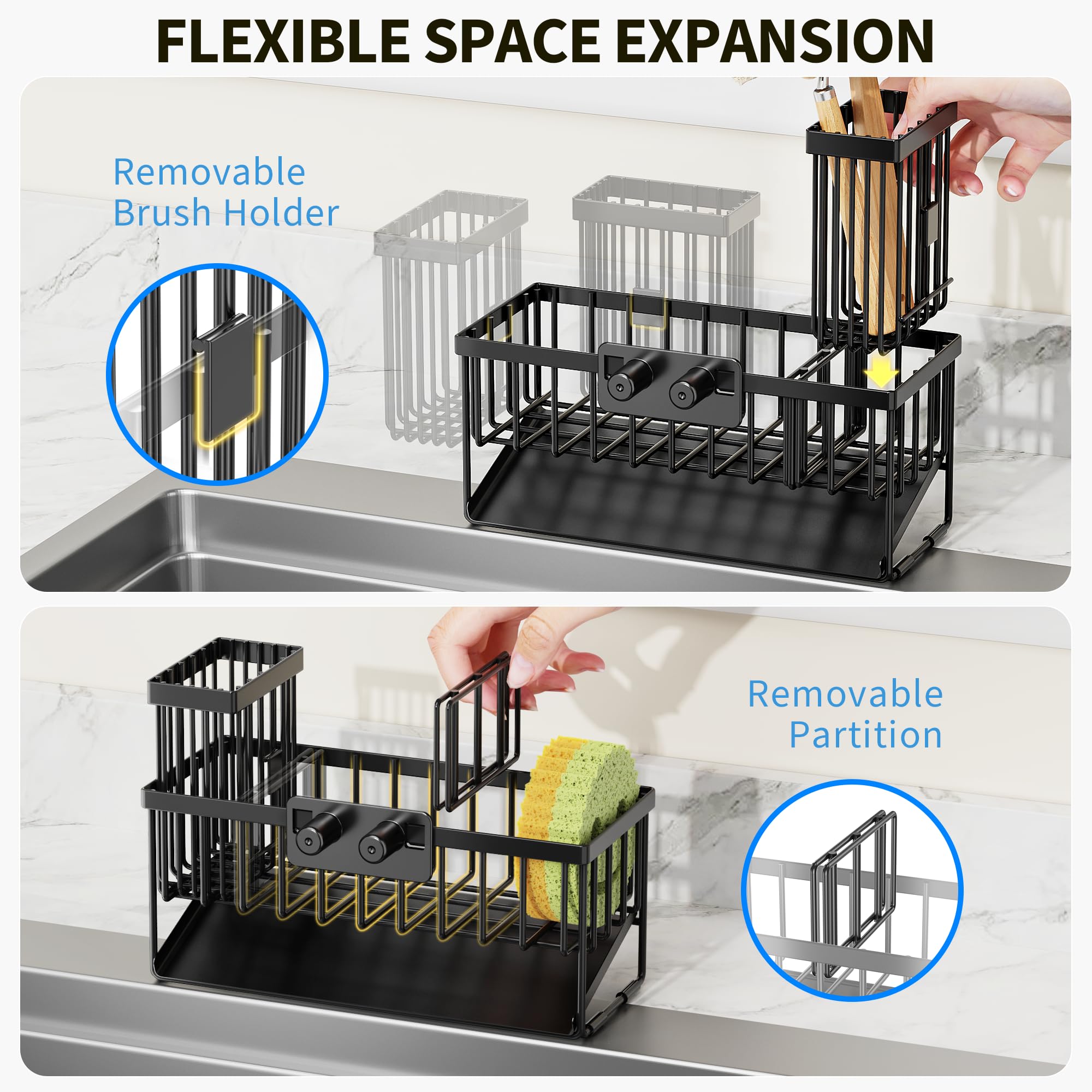 Kitchen Sink Caddy Organzier with High Brush Holder