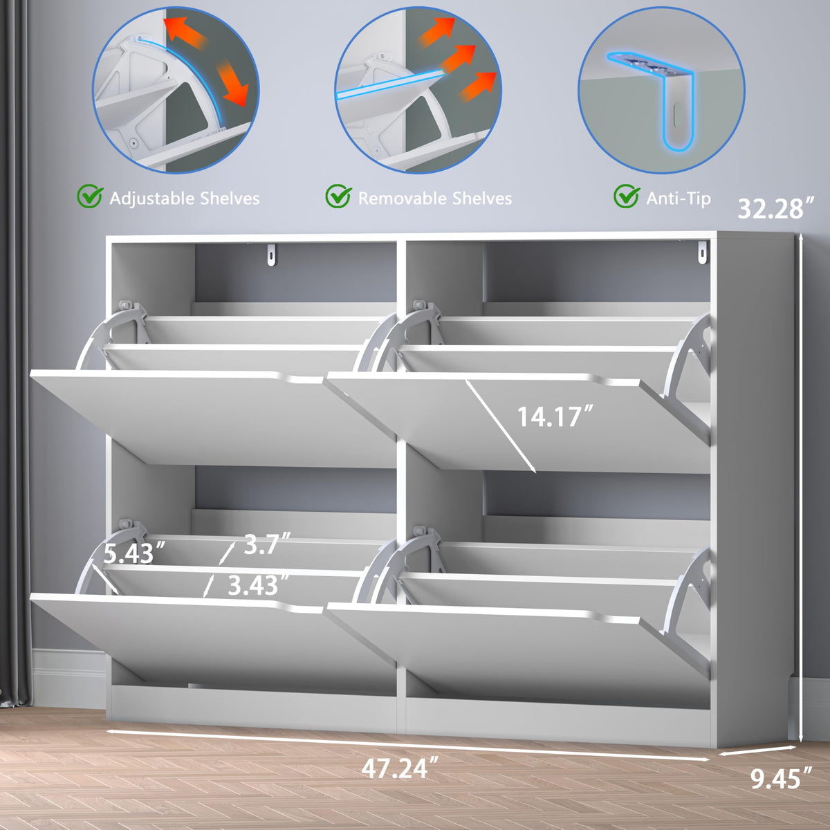 Shoe Cabinet with 4 Flip Drawers