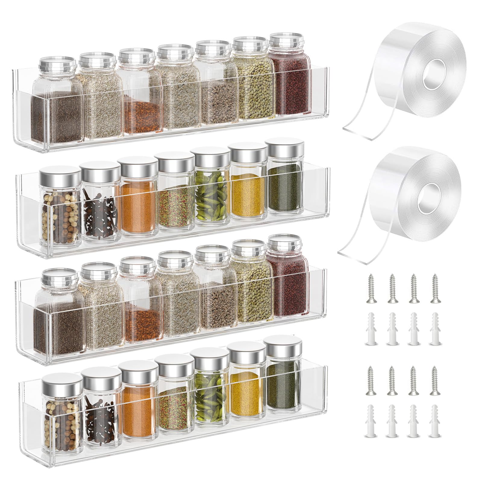 Adhesive Acrylic Spice Rack Organizer for Wall with 2 Nano Double Sided Tape
