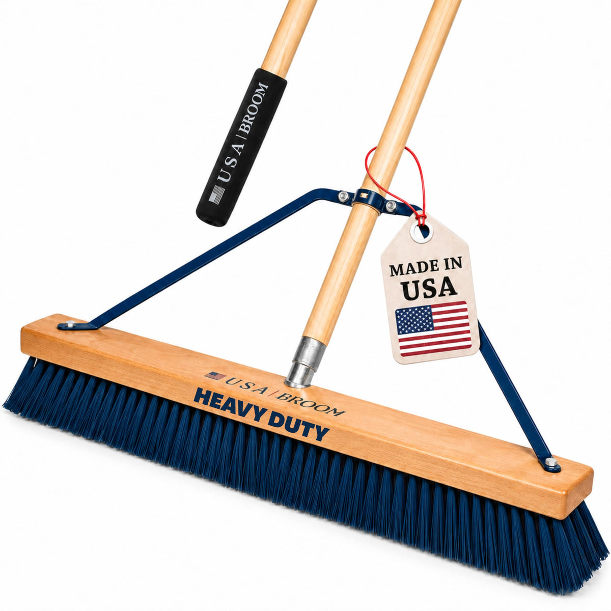 24" Heavy Duty Outdoor Push Broom with 60" Handle. Ideal for Asphalt