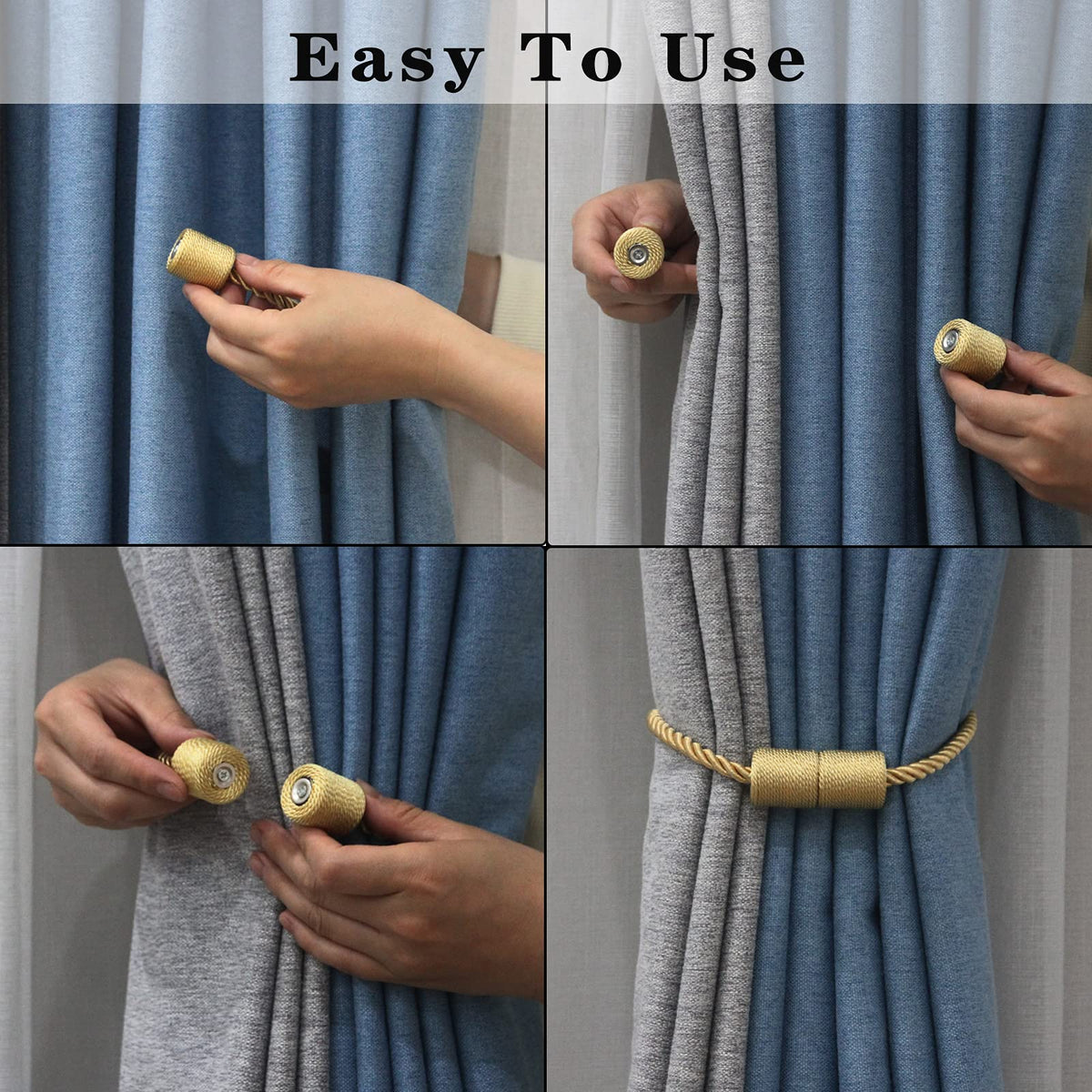 Magnetic Curtain Tiebacks Holdbacks Decorative Tie Backs for Windows Porlau (6 Count)